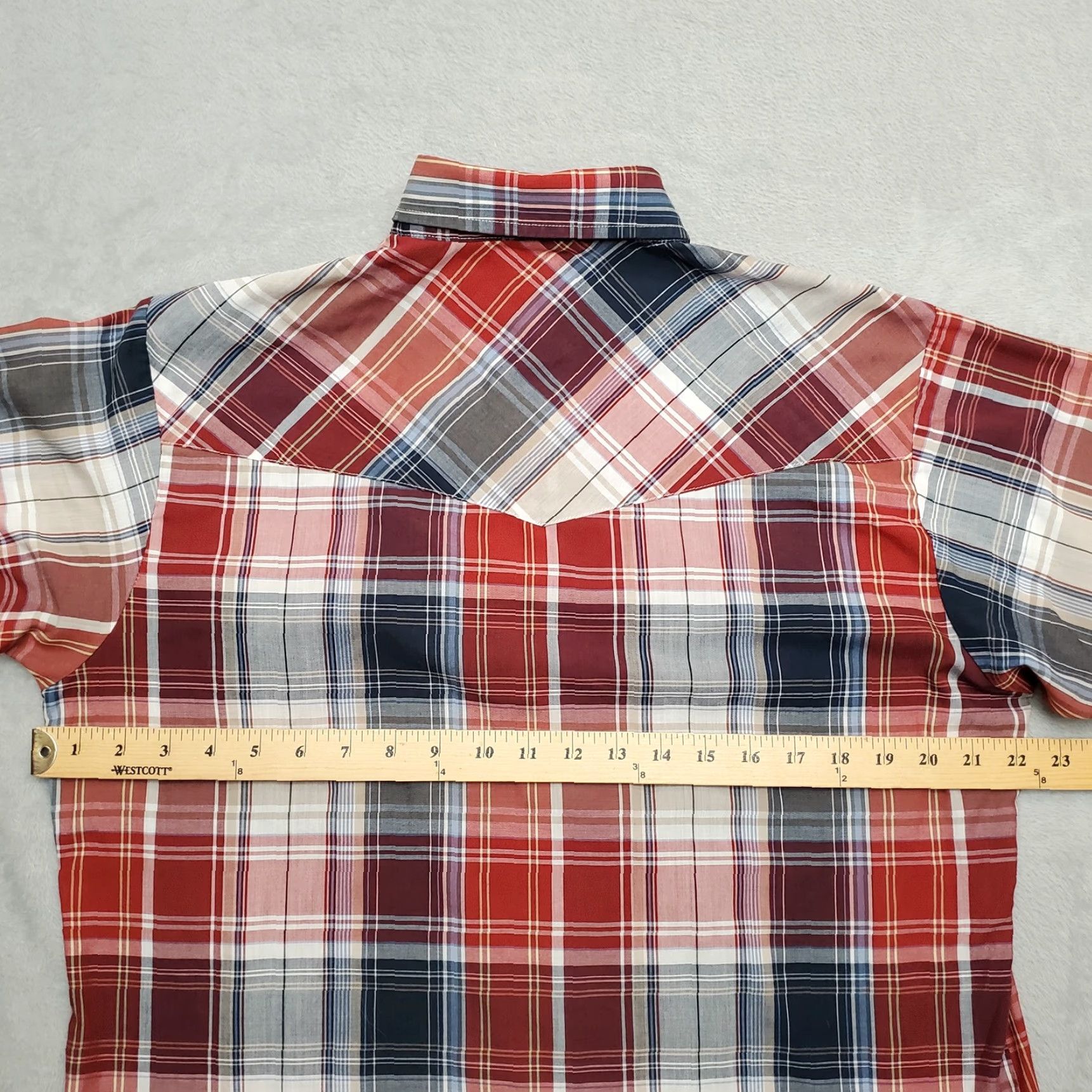 Vintage VINTAGE Plains Western Wear Shirt Mens M Red Blue Plaid Pearl Snap Cowboy Casual Cotton Blend Button-Up Short Sleeve Western Pattern Pockets Size US M / EU 48-50 / 2 - 6 Thumbnail