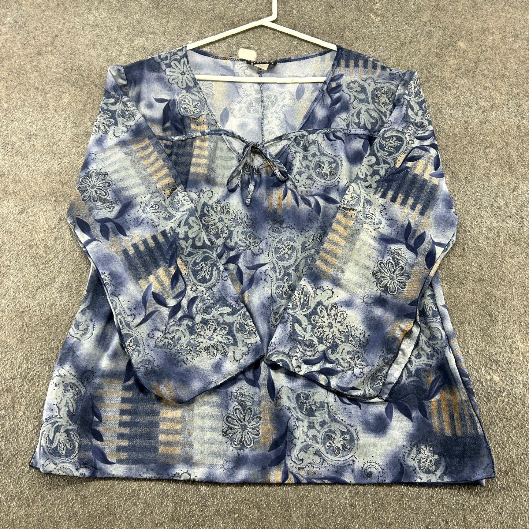 Vintage VINTAGE Maria Gabrielle Top Womens 2X Blue Long Sleeve Floral Paisley USA Y2K Womens Blue Paisley Long Sleeve V-Neck T-Shirt - 2X - USA - Lightweight Size XXL / US 16-18 / IT 52-54 - 2 Thumbnail