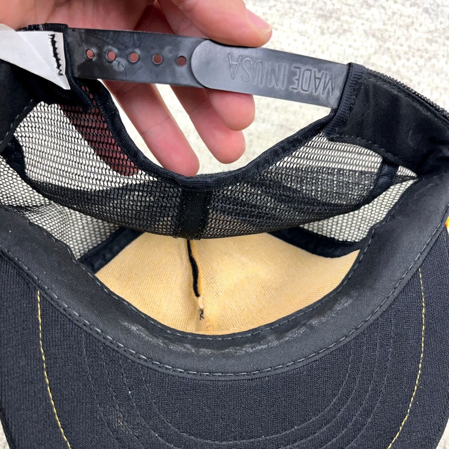 Roper VINTAGE Showboat Trucker Hat Cap Adjustable Black Yellow Stripe 80s US Aged Cotton Polyester Twill Mens Size ONE SIZE - 7 Thumbnail