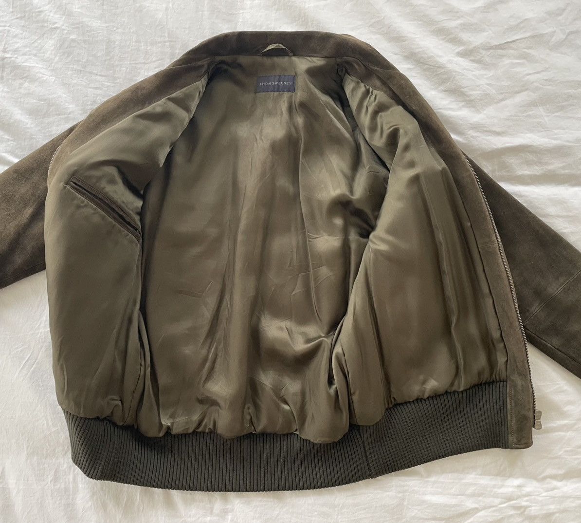 Thom Sweeney Incredible Olive Green/Brown Leather Suede Bomber Jacket Size US L / EU 52-54 / 3 - 8 Thumbnail