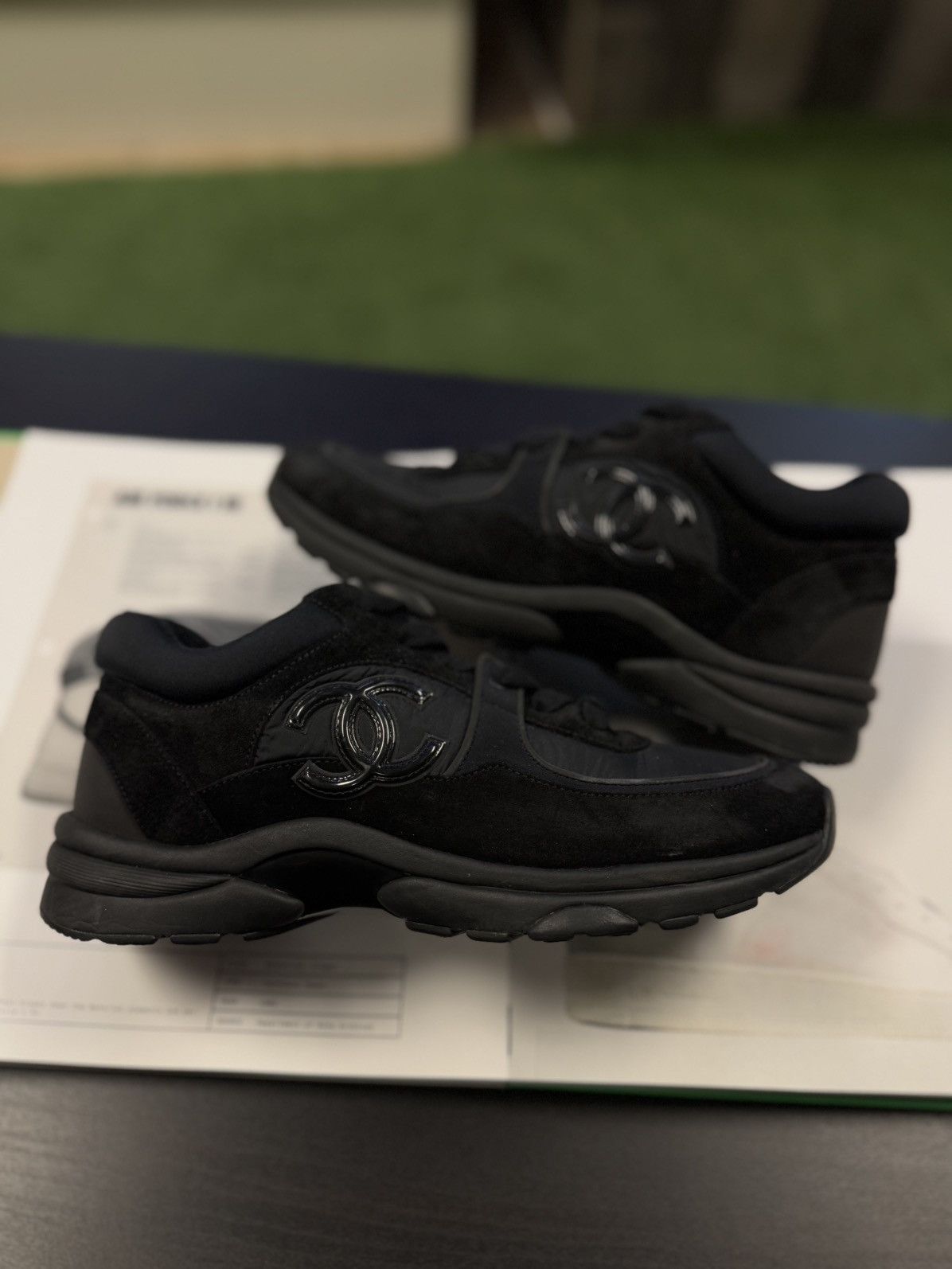 Chanel 38EU/8US - Chanel Interlocking CC Logo Suede Trainer Shoes Size US 8 / IT 38 - 1 Thumbnail