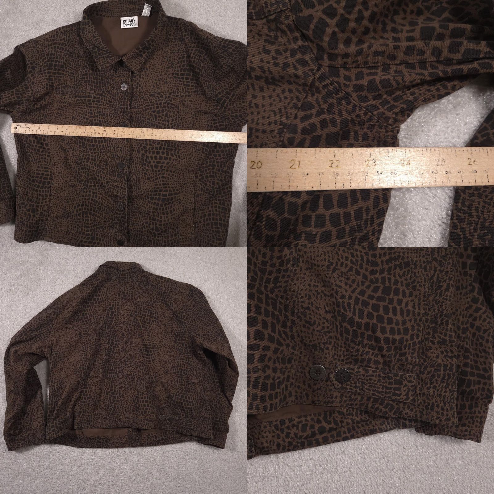 Vintage Chicos Design Jacket Womens 3 Brown Croc Animal Print Cotton Stretch Button Up Jacket/Casual Womens 3 Brown Croc Animal Print Cotton Stretch Button Up Size XS / US 0-2 / IT 36-38 - 9 Thumbnail
