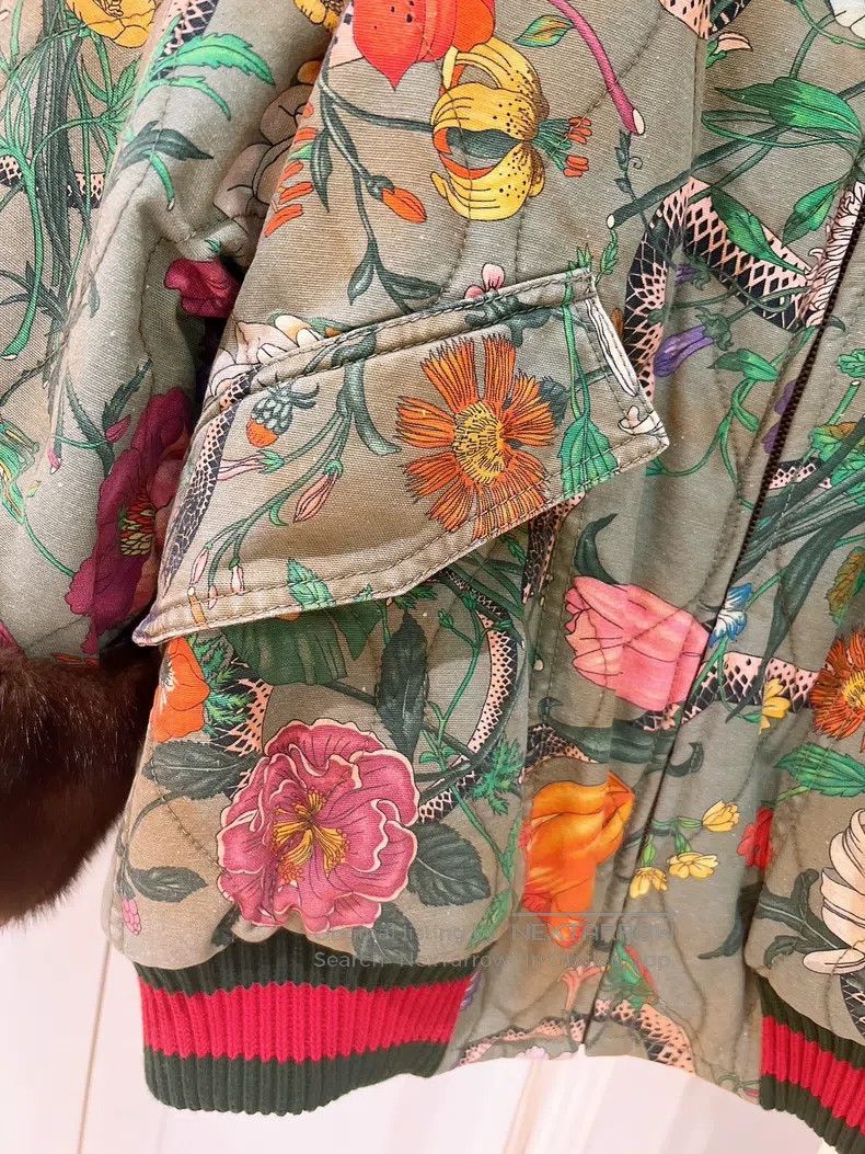 Gucci Gucci Mink-decorated floral snake-printed cotton clothes j Size M / US 6-8 / IT 42-44 - 4 Thumbnail