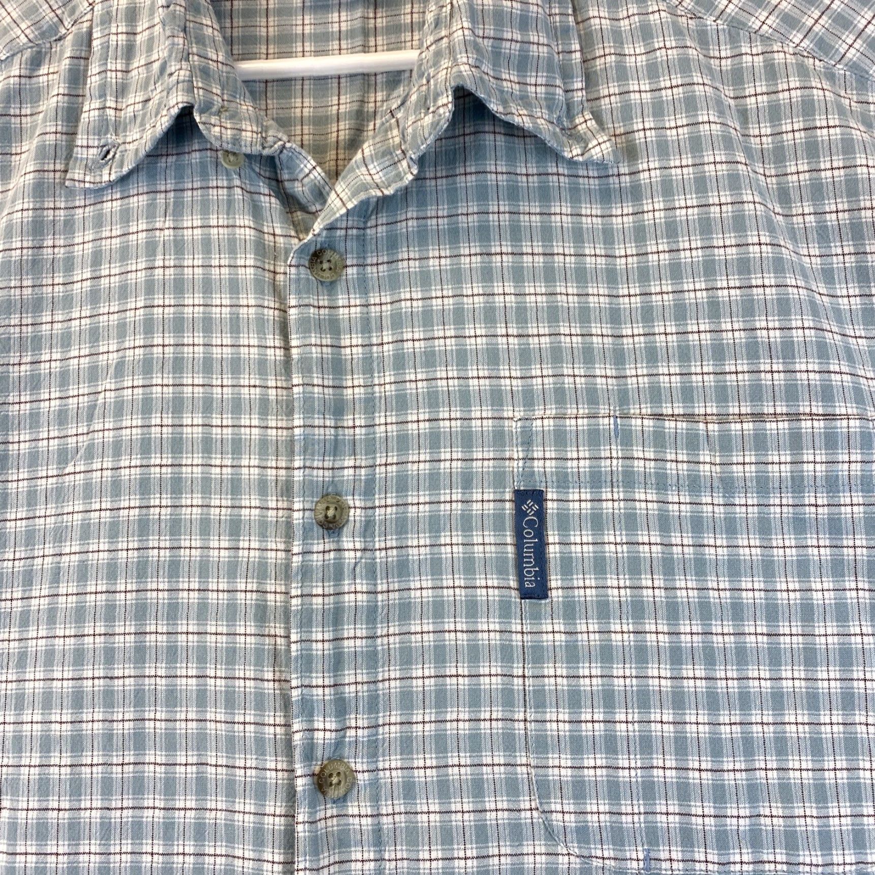 Vintage Columbia Men's Short Sleeve Plaid Cotton Shirt XL Casual Travel Workwear Blue Gray Size US XL / EU 56 / 4 - 2 Thumbnail