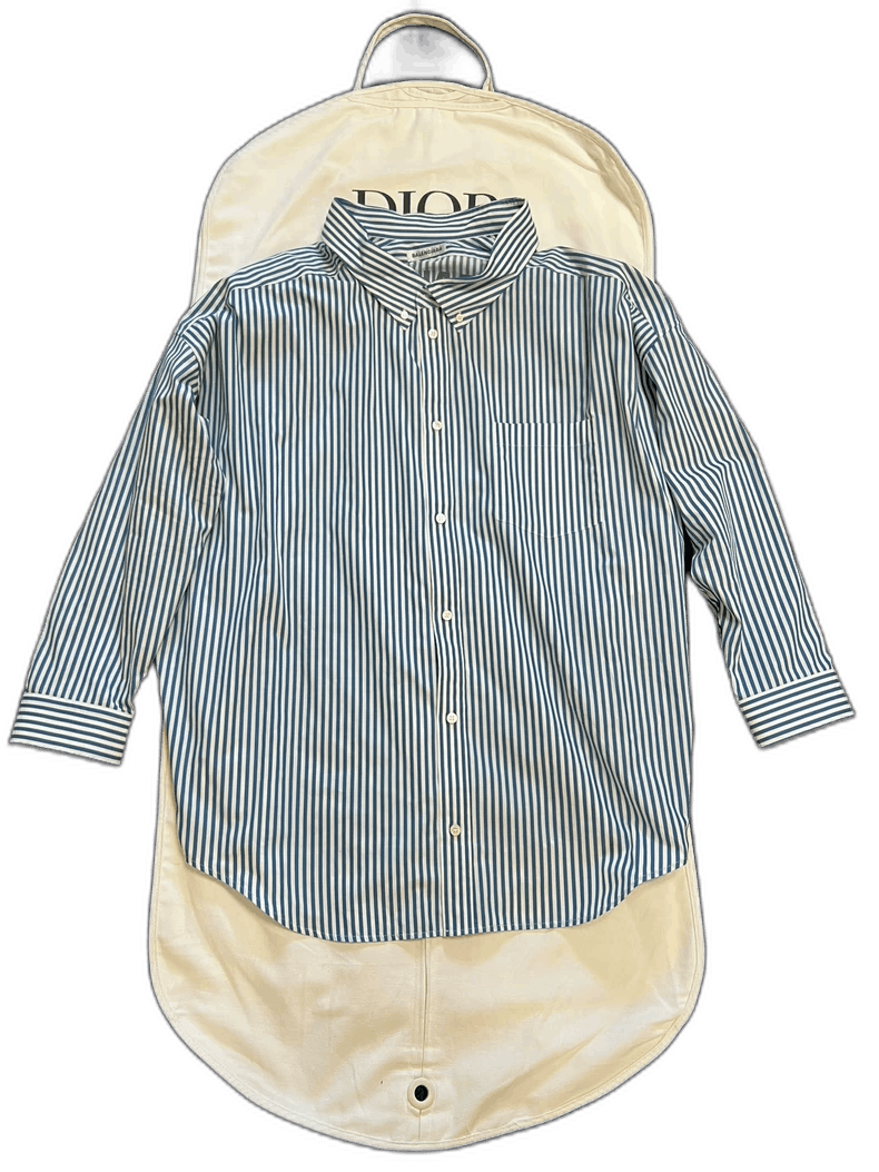 Balenciaga Balenciaga Blue White Striped Logo Shirt Size US L / EU 52-54 / 3 - 1 Thumbnail