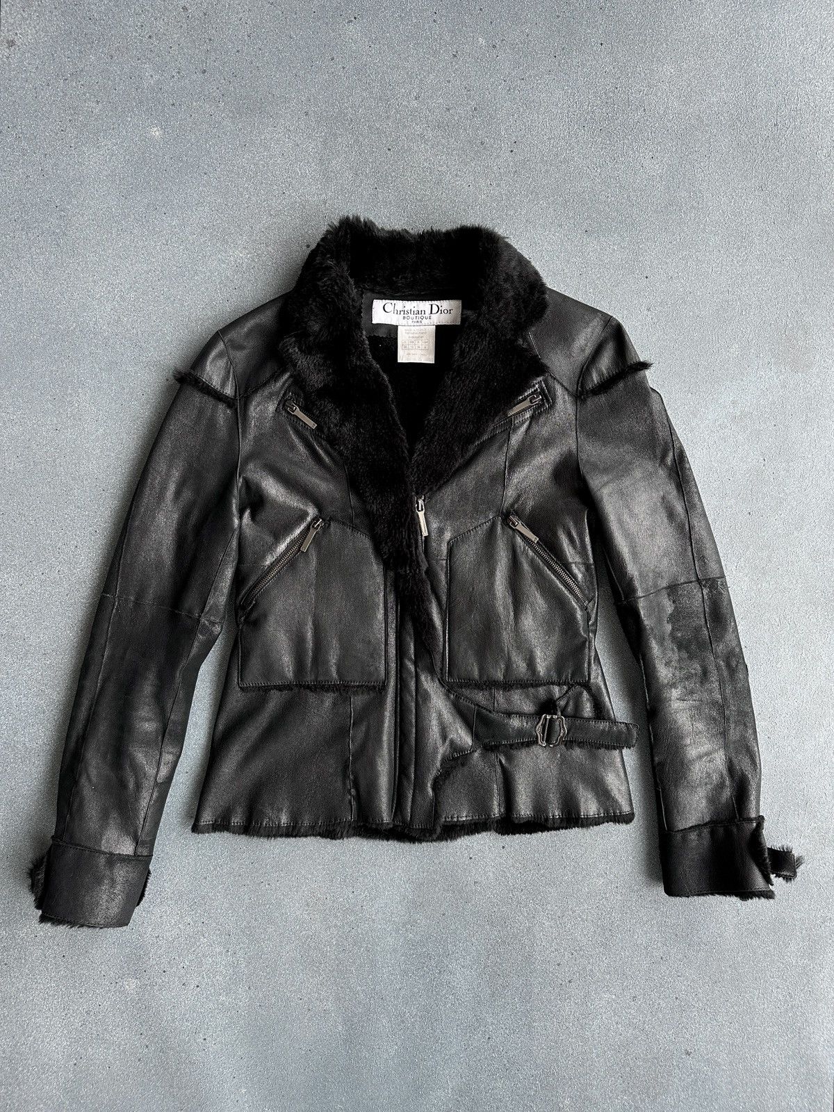 2003 DIOR John Galliano Rabbit Fur Black Strap Coat Jacket