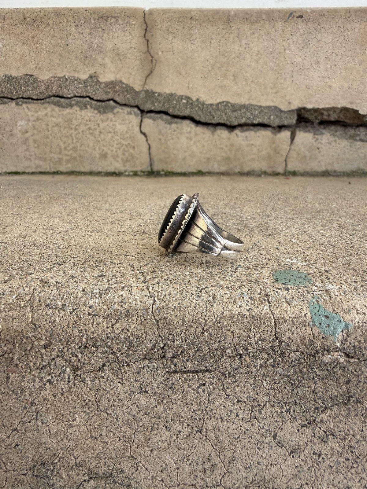 Sterling Silver Navajo Onyx Ring Size ONE SIZE - 2 Thumbnail
