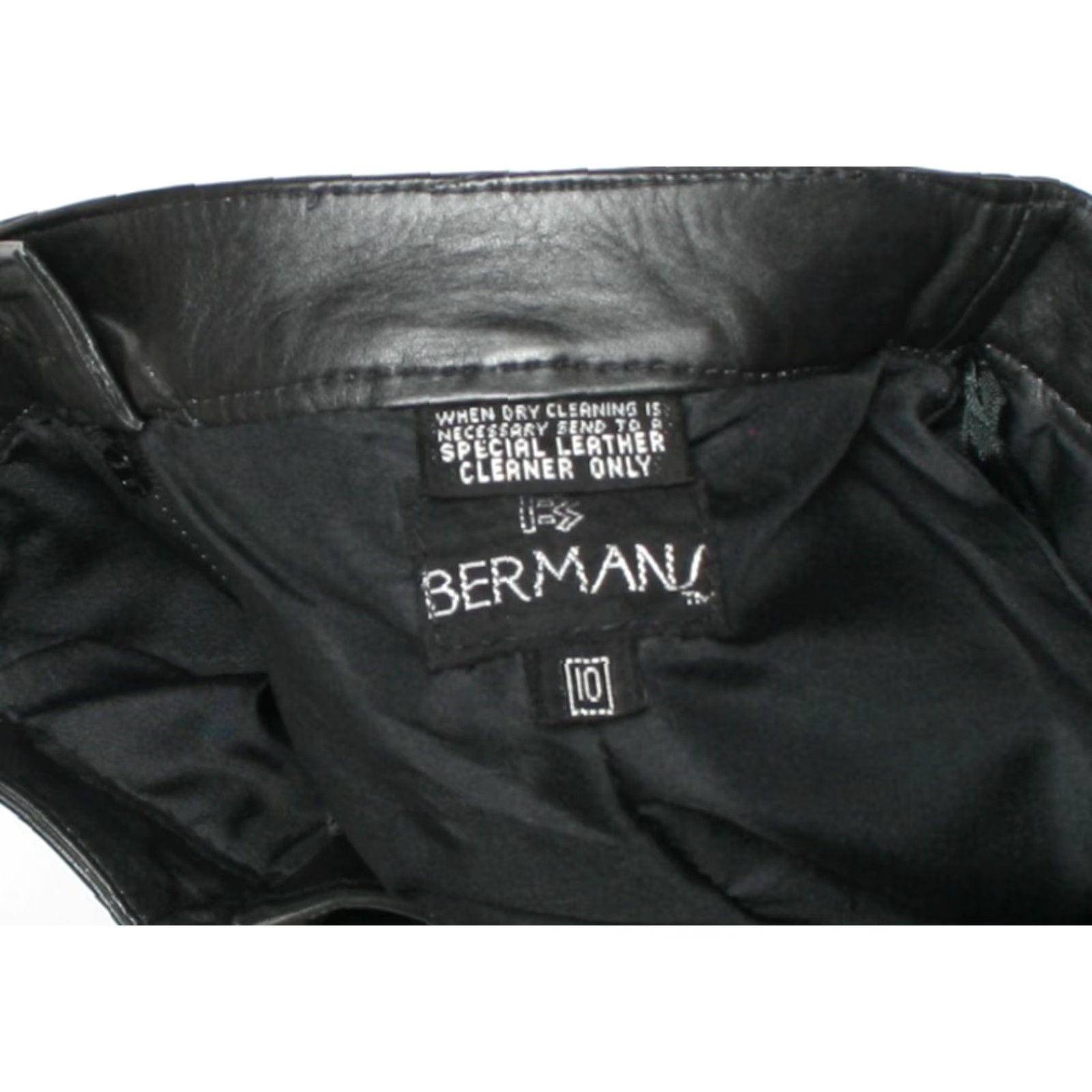 Ben Sherman VINTAGE Bermans Black Leather Skirt Women's Sz. 10 (Fits Smaller) 1990s Leather Bottom Opening 20" Black Womens Size 32" / US 10 / IT 46 - 3 Thumbnail