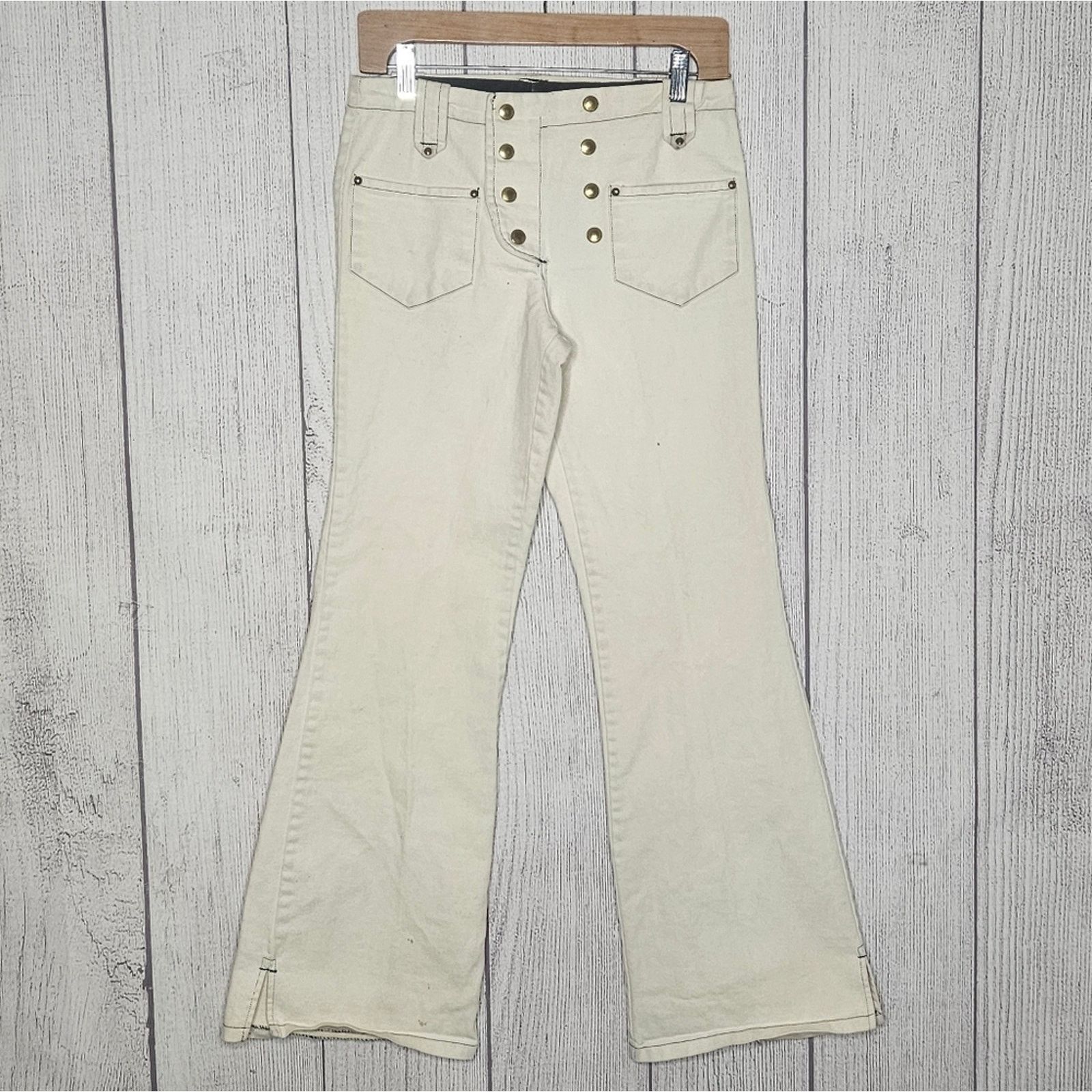 Vintage VTG 60s 70s Unbranded Snap Front White Flared Sailor Pants Size 28" / US 6 / IT 42 - 1 Thumbnail