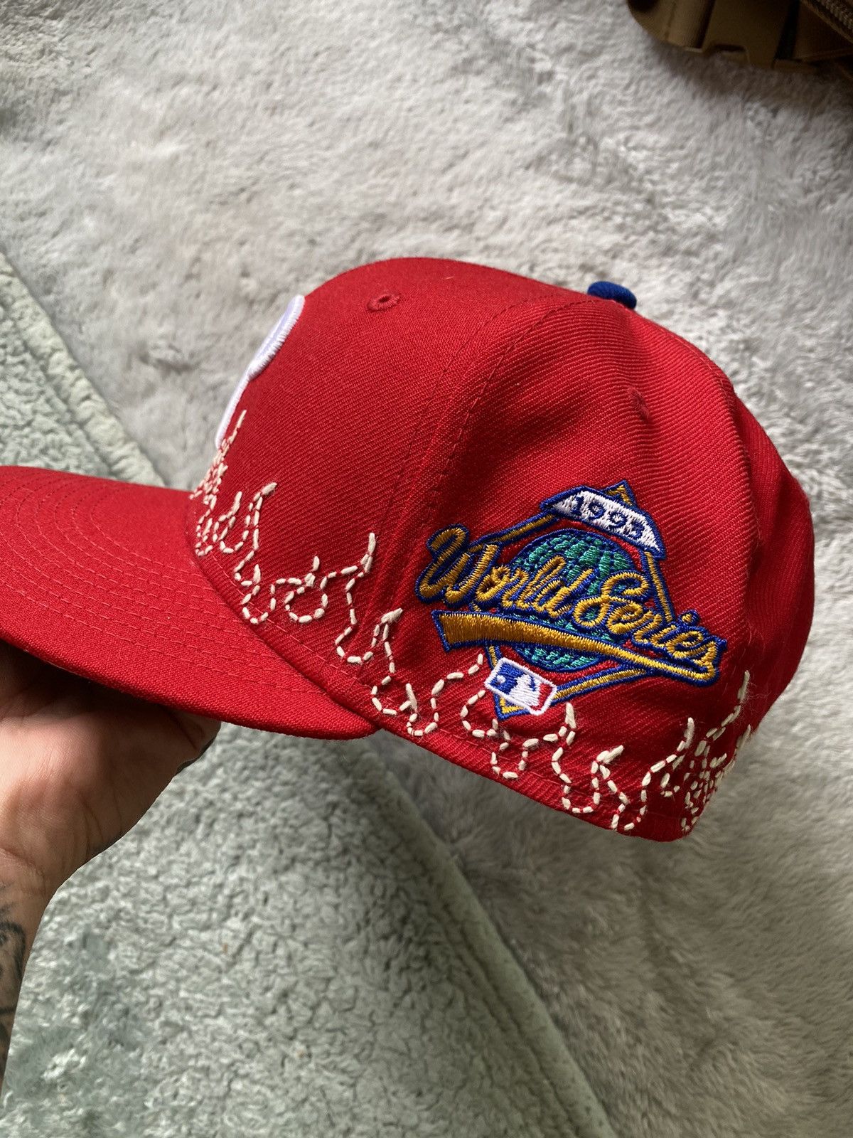 image of New Era X Loso Nyc Phillies World Series Flame Fitted Hat in Red, Men's
