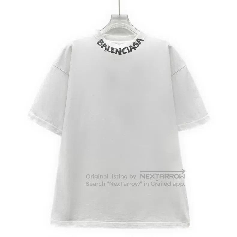 Balenciaga Balenciaga White Logo Letter Print Cotton Crew Neck Short Size US S / EU 44-46 / 1 - 1 Thumbnail