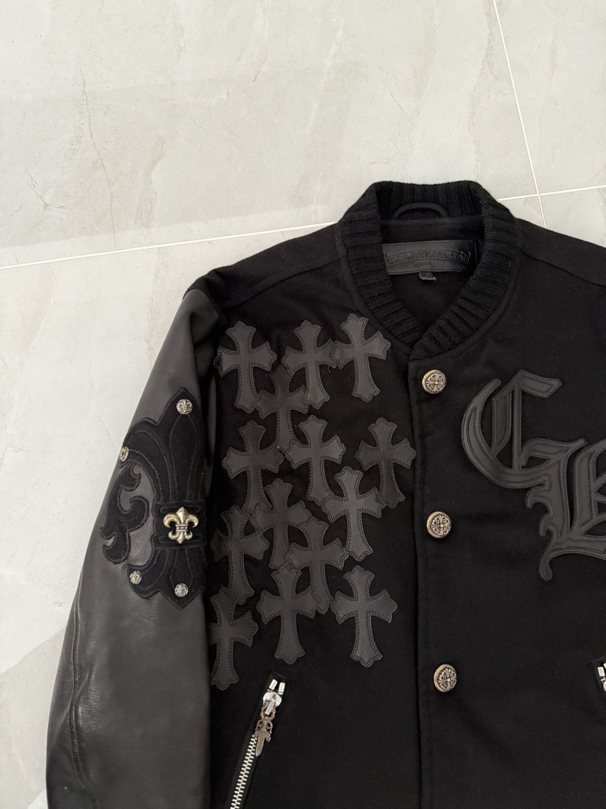 Chrome Hearts *RARE* Chrome Hearts Leather Patched Varisity Jacket Sz. M Size US M / EU 48-50 / 2 - 2 Thumbnail
