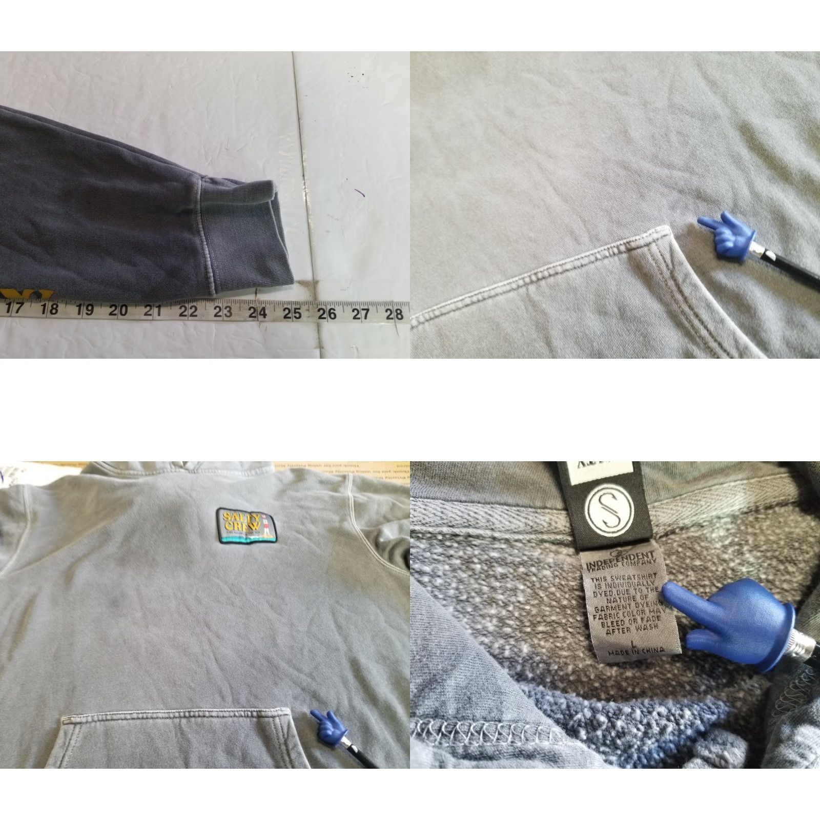 Vintage Salty Crew Hoodie Mens Large Gray Crew Neck Pullover Hooded Graphic Print with Pockets Nautical Fish Theme Size US L / EU 52-54 / 3 - 8 Thumbnail