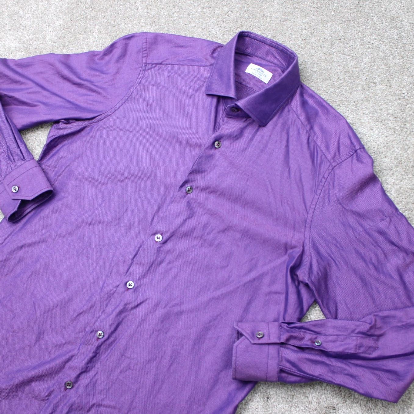 Vintage Castangia Dress Shirt Mens 16 Purple 100% Cotton Made in Italy Long Sleeve Shirt Mens 16, 41 Size 42R - 3 Thumbnail
