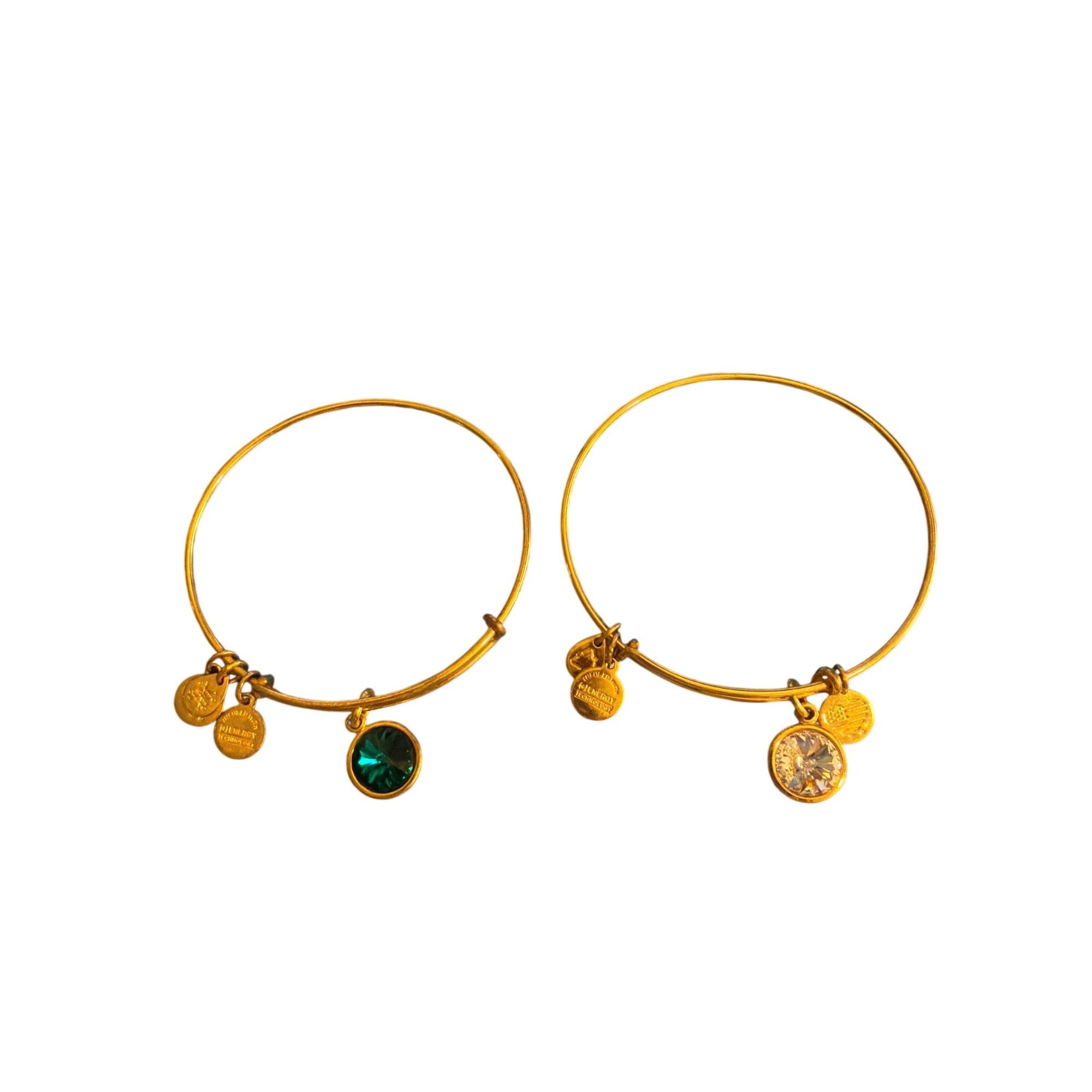Other 2 Alex And Ani Gold Tone Crystal Charm Bangle Bracelets Gree Size ONE SIZE - 3 Thumbnail