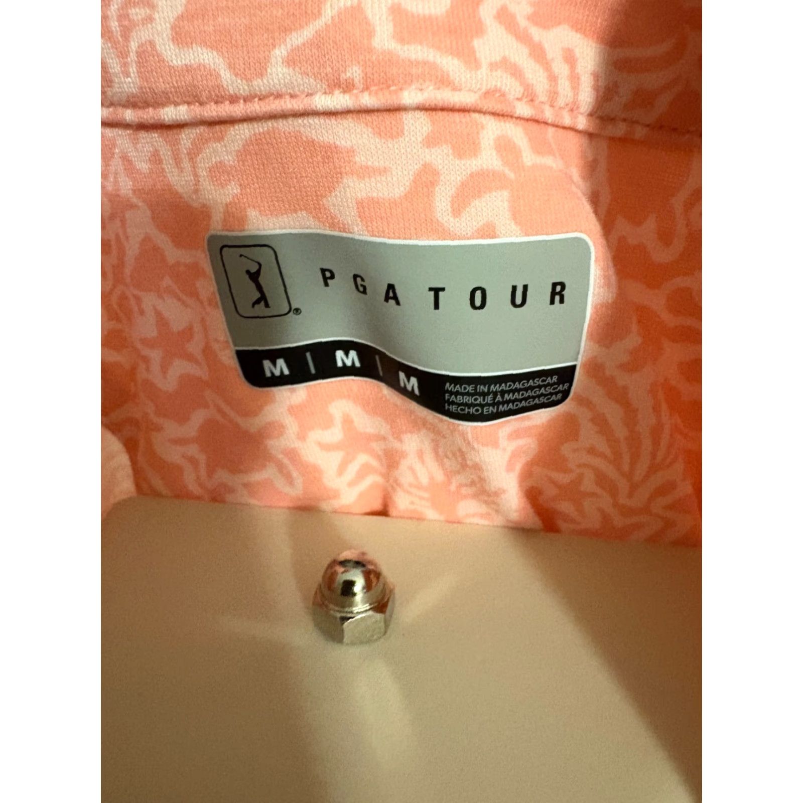PGA Tour PGA TOUR Polo Shirt Mens Medium Pink-Peach Short Sleeve Pocket Front Golf Polo Shirt M Pink Mens Size US M / EU 48-50 / 2 - 2 Thumbnail