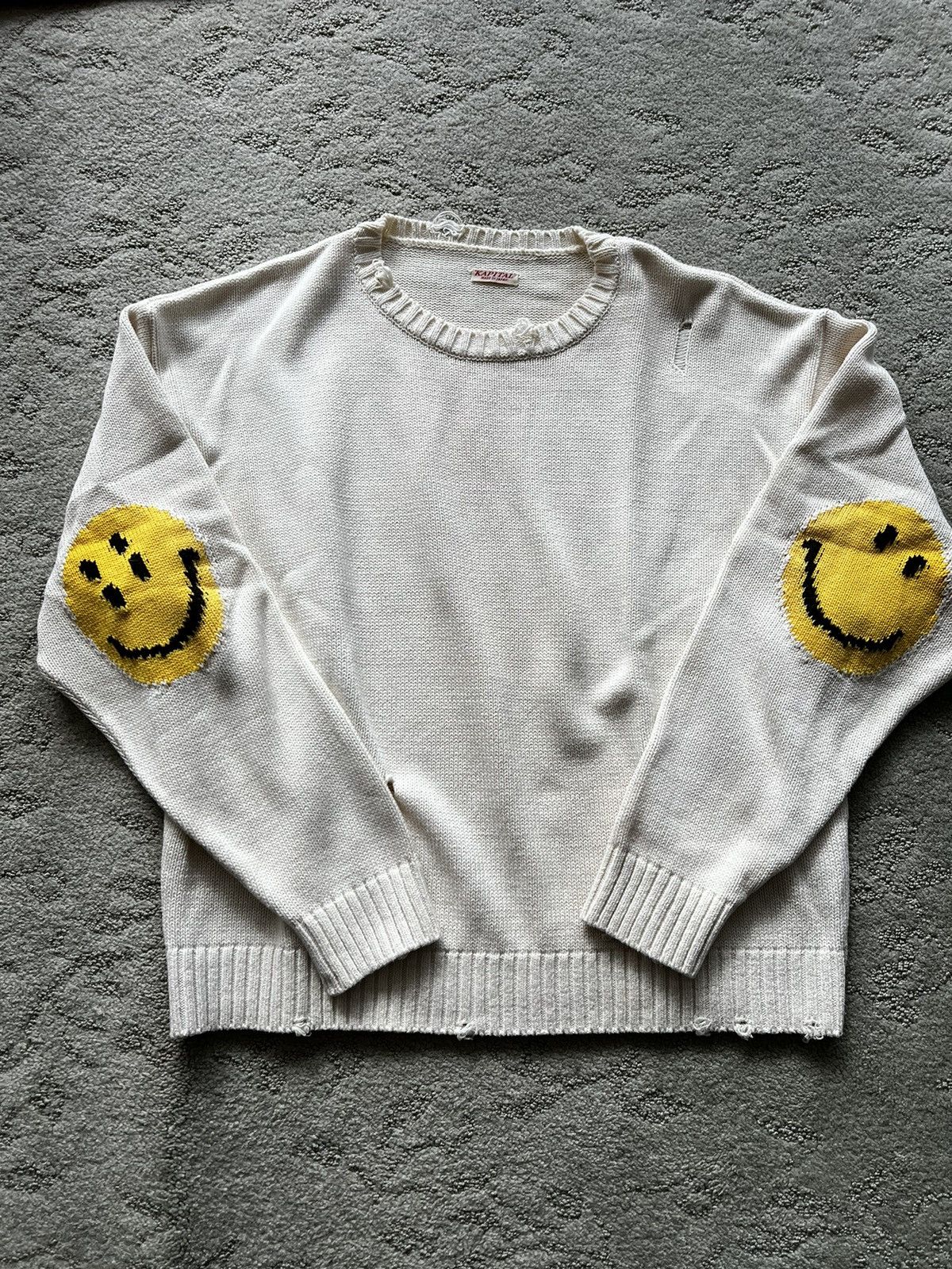 image of Kapital x Kapital Kountry 5G Smiley Knit Sweater Jumper in White, Men's (Size Small)