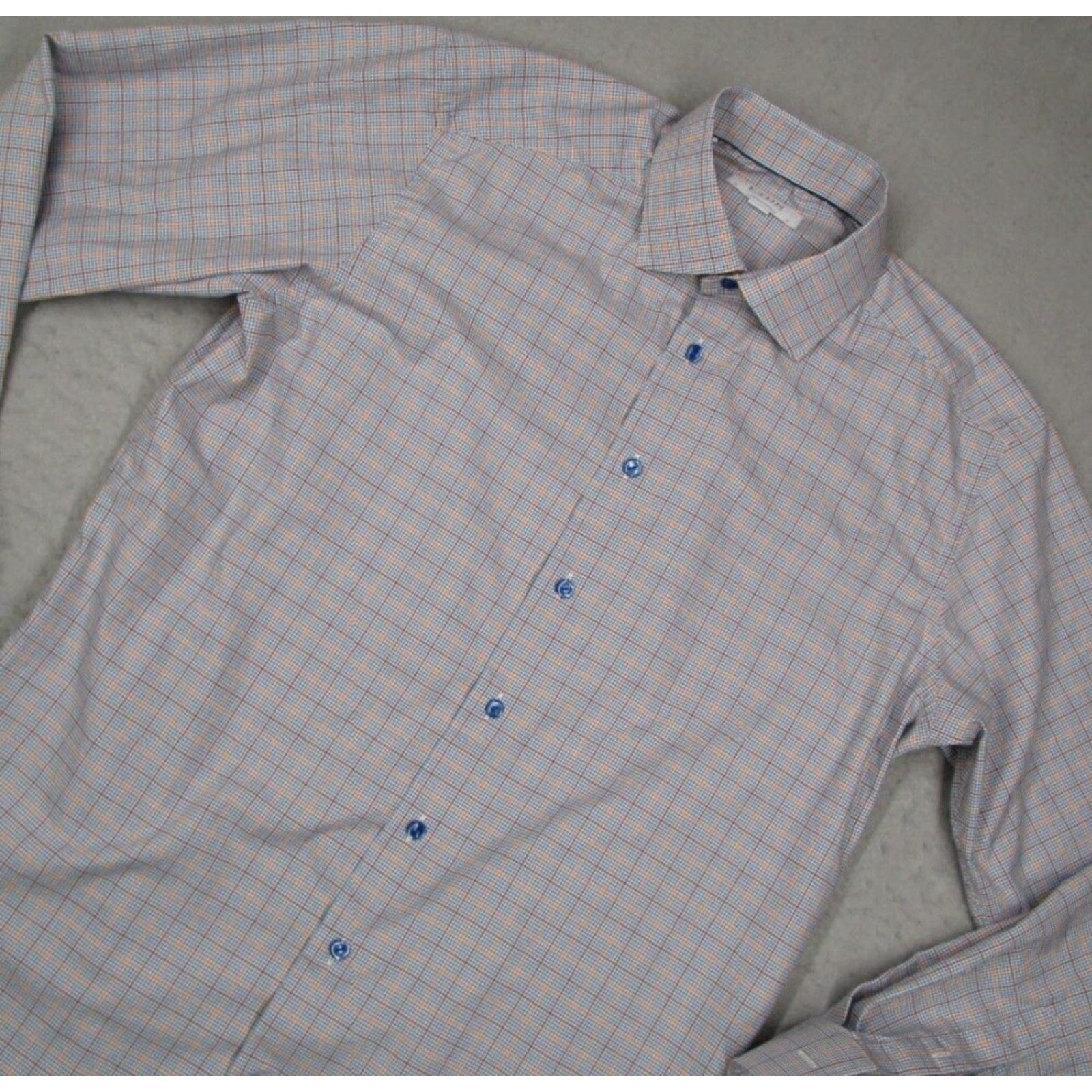 Eton ETON Dress Shirt Mens Blue Check Long Sleeve CONTEMPORARY TWILL - Cotton 16 41 Regular Classic Button Up Shirt Size 42R - 2 Thumbnail