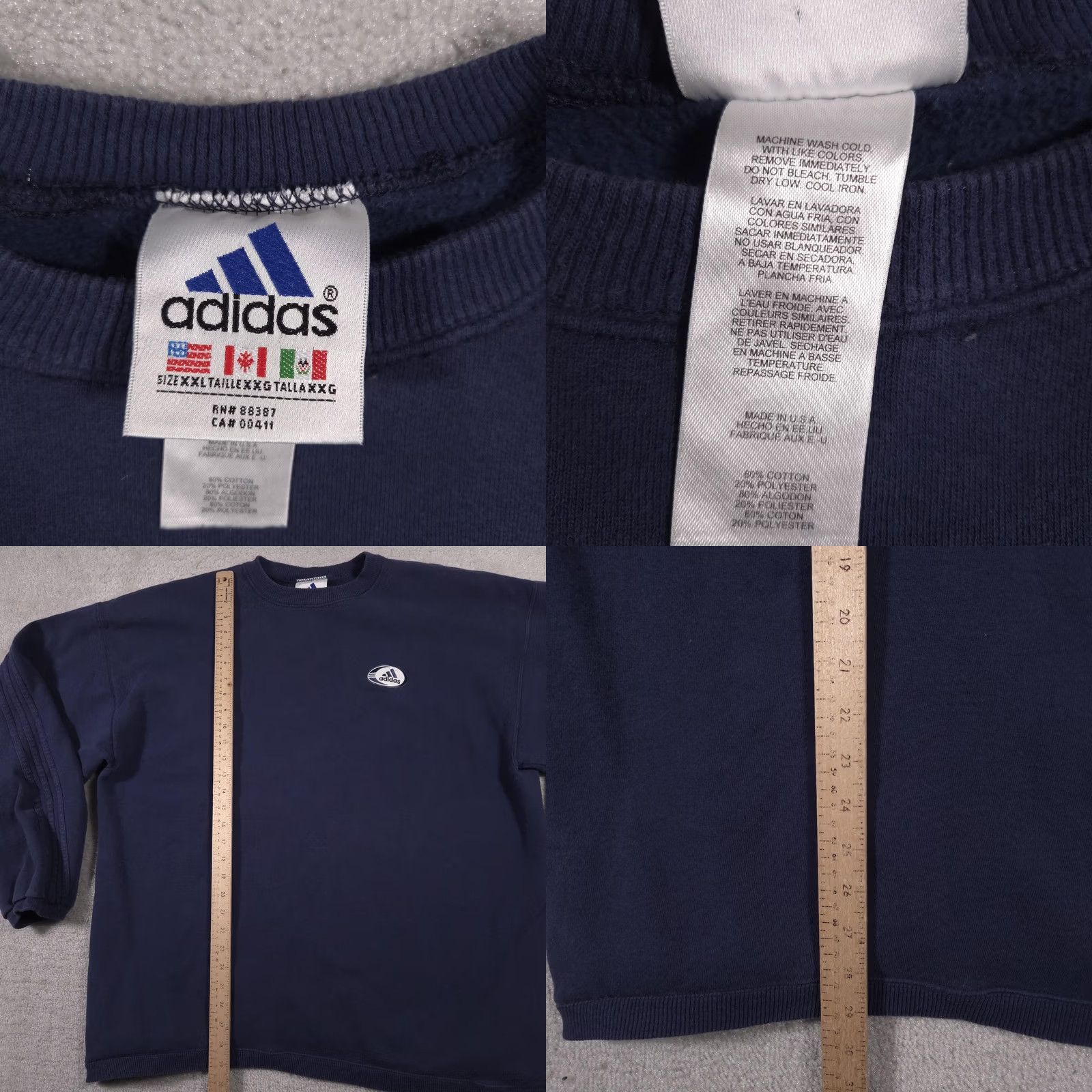 Adidas VINTAGE Adidas Sweater Mens XL Crewneck Pullover Navy Blue Three Stripe Logo Retro 00s Cotton Polyester Solid Knit Ribbed Cuffs Hem Size US XL / EU 56 / 4 - 8 Thumbnail