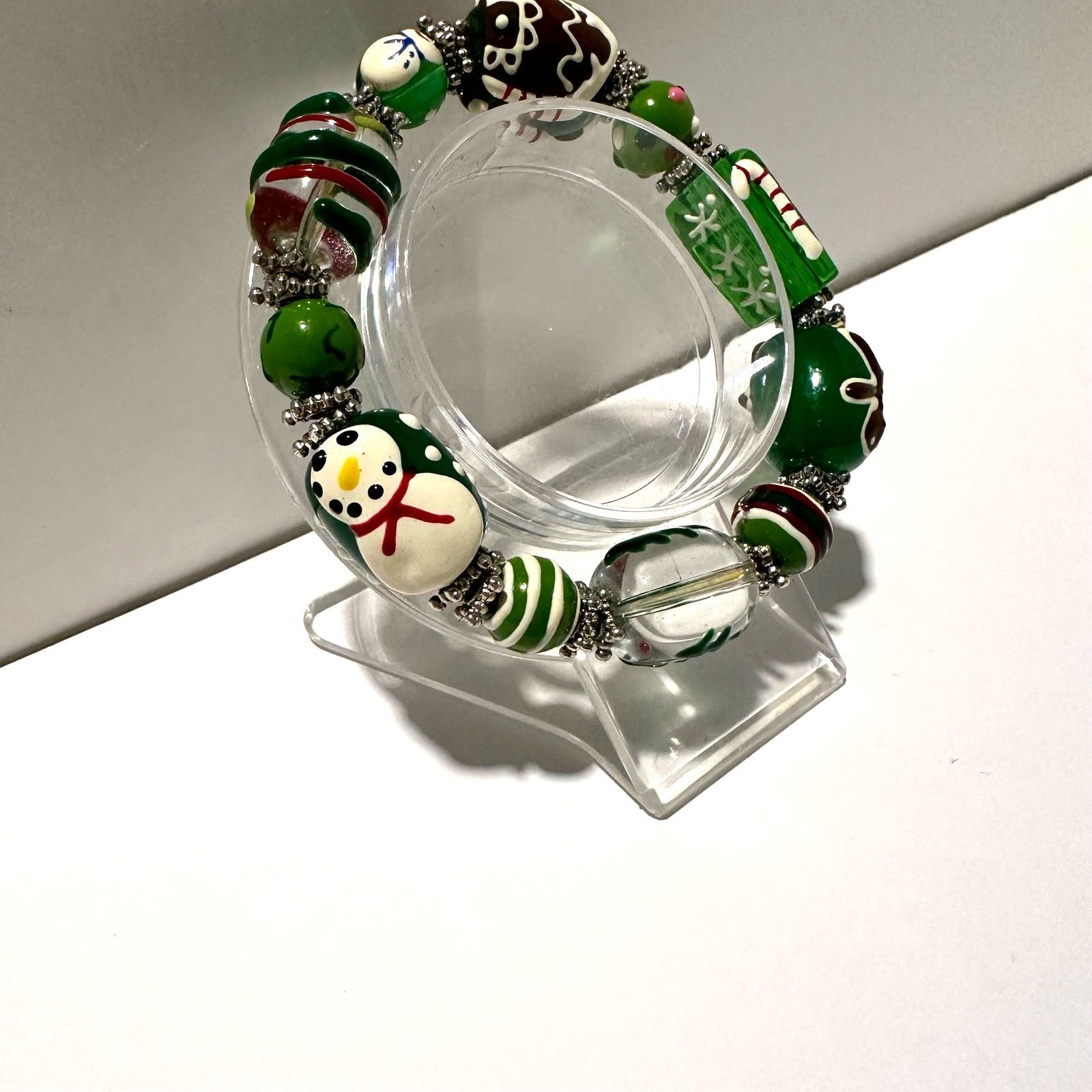 Handmade Christmas Glass Beads Stretch Bracelet Gingerbread Holiday Size ONE SIZE - 5 Thumbnail