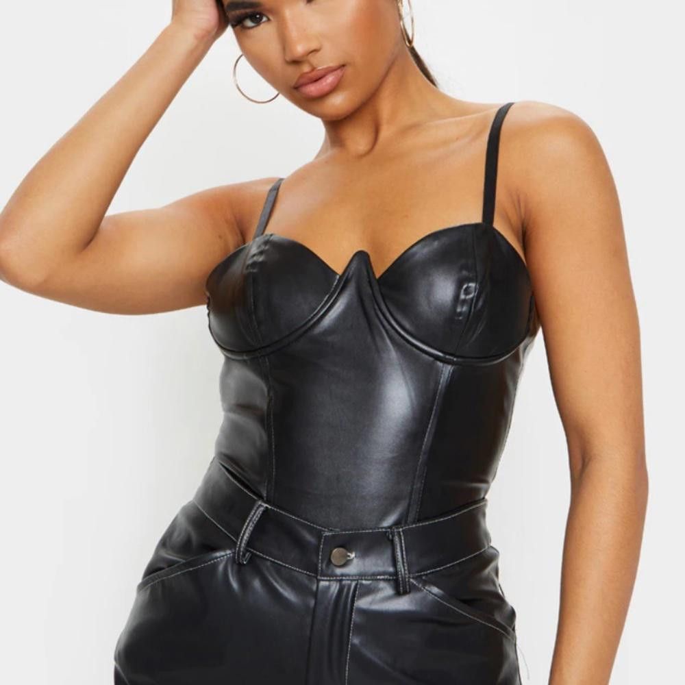 Designer PrettyLittleThing l V Wire Faux Leather Bodysuit Size 0 Size XS / US 0-2 / IT 36-38 - 11 Thumbnail