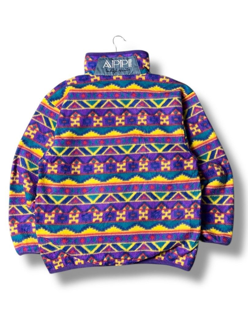 Japanese Brand APPI Tribal Patterned Half-Zip Fleece Jacket (135) Size US M / EU 48-50 / 2 - 2 Thumbnail