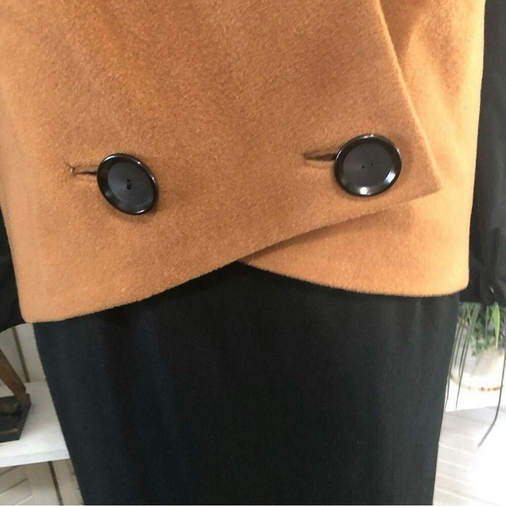 Vintage Vtge 80s wool cashmere black tan turtleneck midi dress S Size S / US 4 / IT 40 - 5 Thumbnail