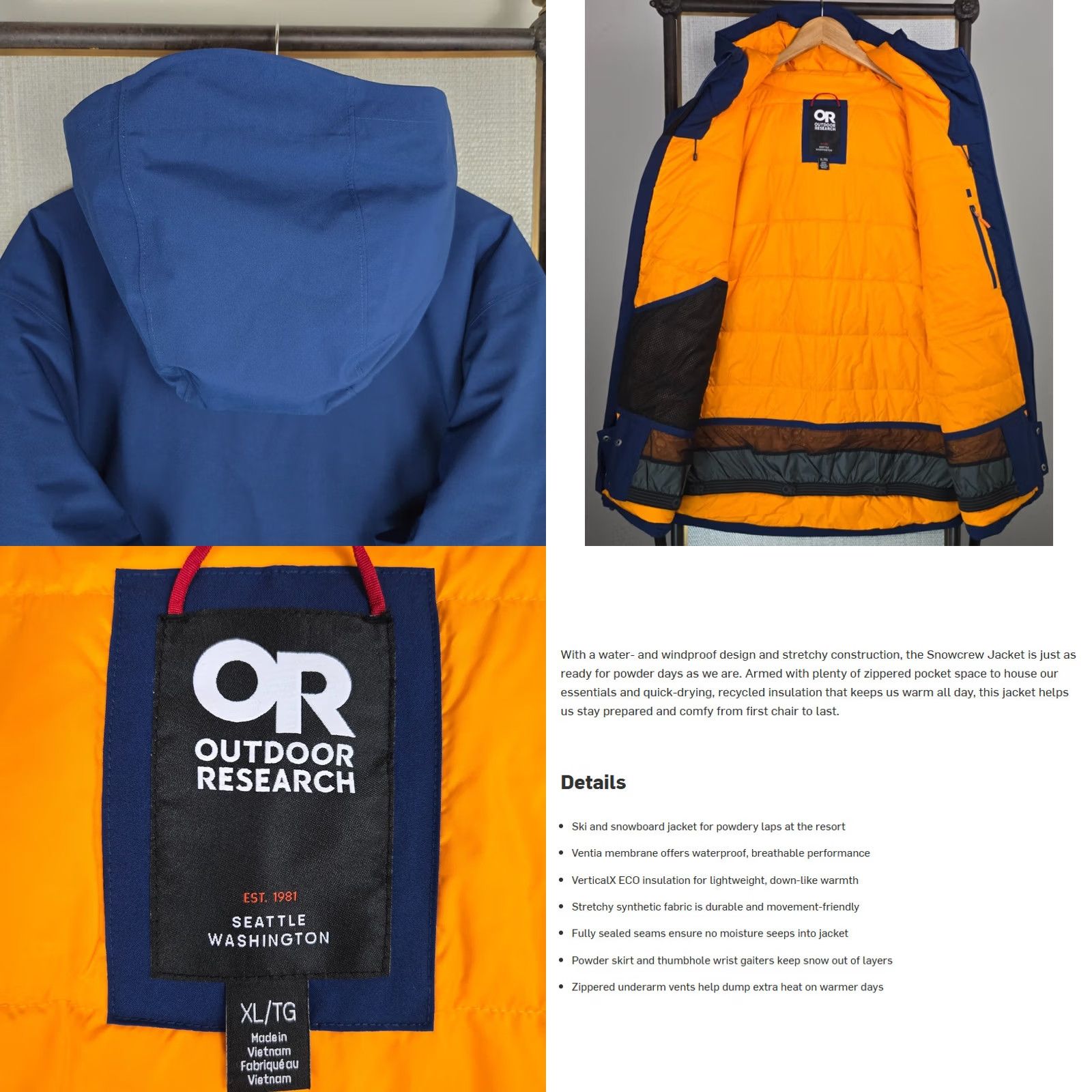 Outdoor Research Outdoor Research Jacket Mens XL Winter Full Zip Hooded Waterproof Insulated Blue Orange" Size US XL / EU 56 / 4 - 9 Thumbnail