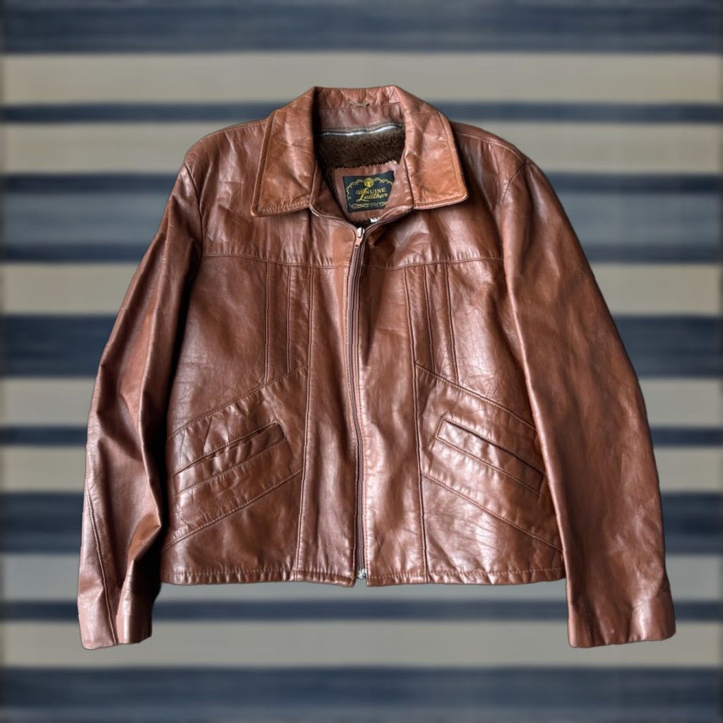 Vintage VINTAGE Genuine Leather Jacket Mens Overcoat 42 Fur Lined Brown Leather Wool Insulation Regular Size 42 70s Cowboy Biker Winter Fall Spring Summer Size US XS / EU 42 / 0 - 1 Thumbnail