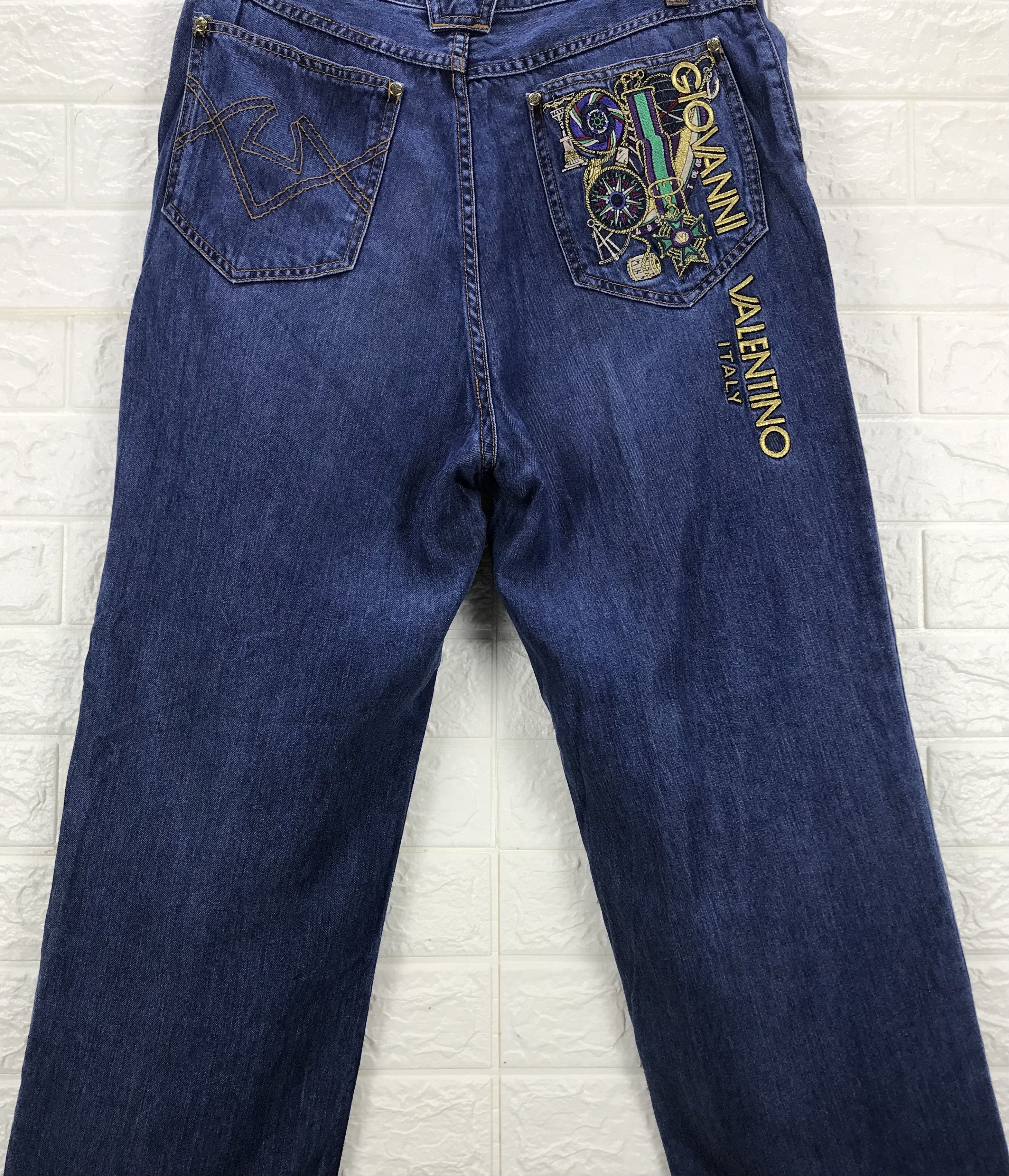 Giovanni Valentino Vintage Giovanni Valentino Embroidered Indigo Denim Pants Size US 31 - 3 Thumbnail