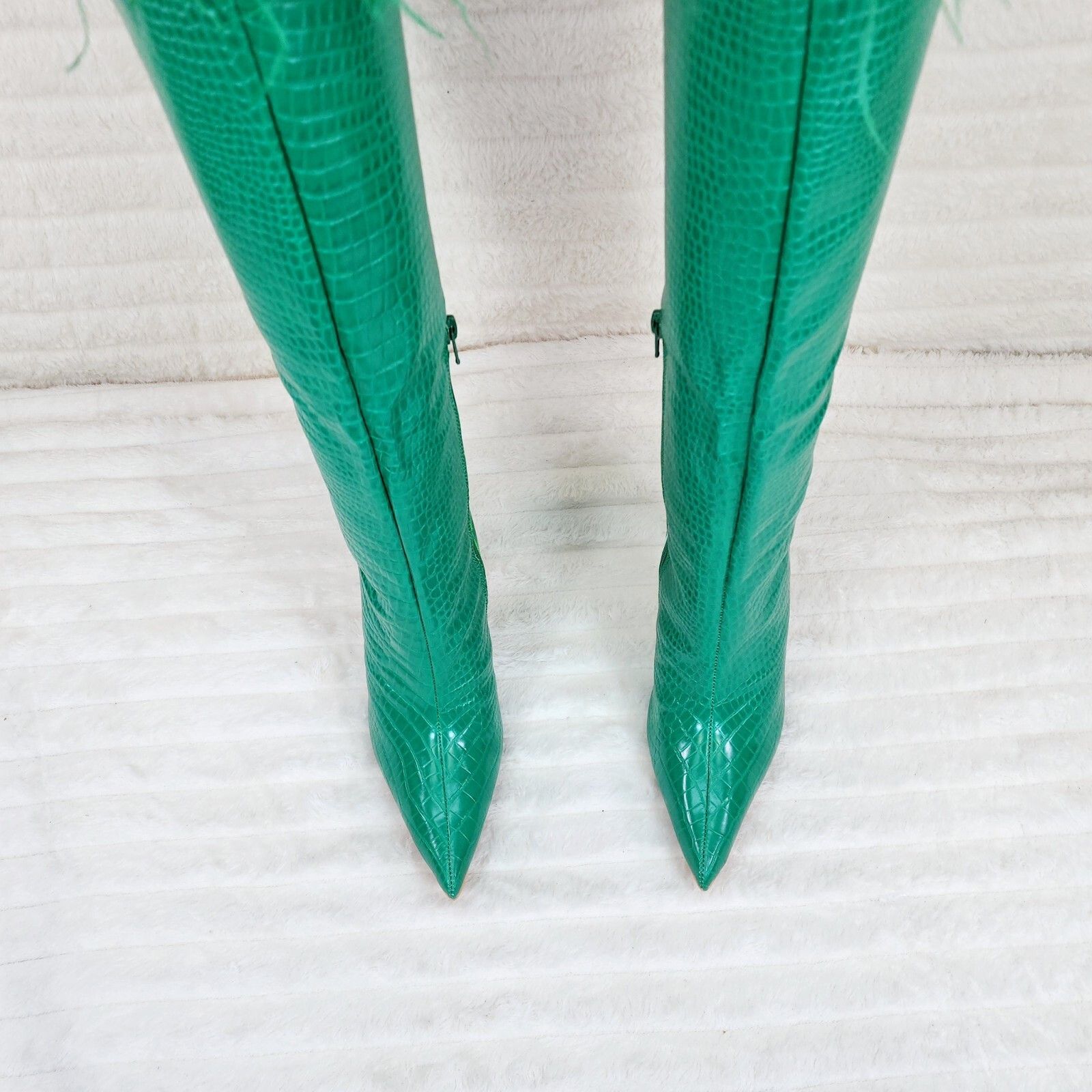Other Flirty Green Snake Texture Knee High Heel Stiletto Boots Sex Size US 6 / IT 36 - 4 Thumbnail