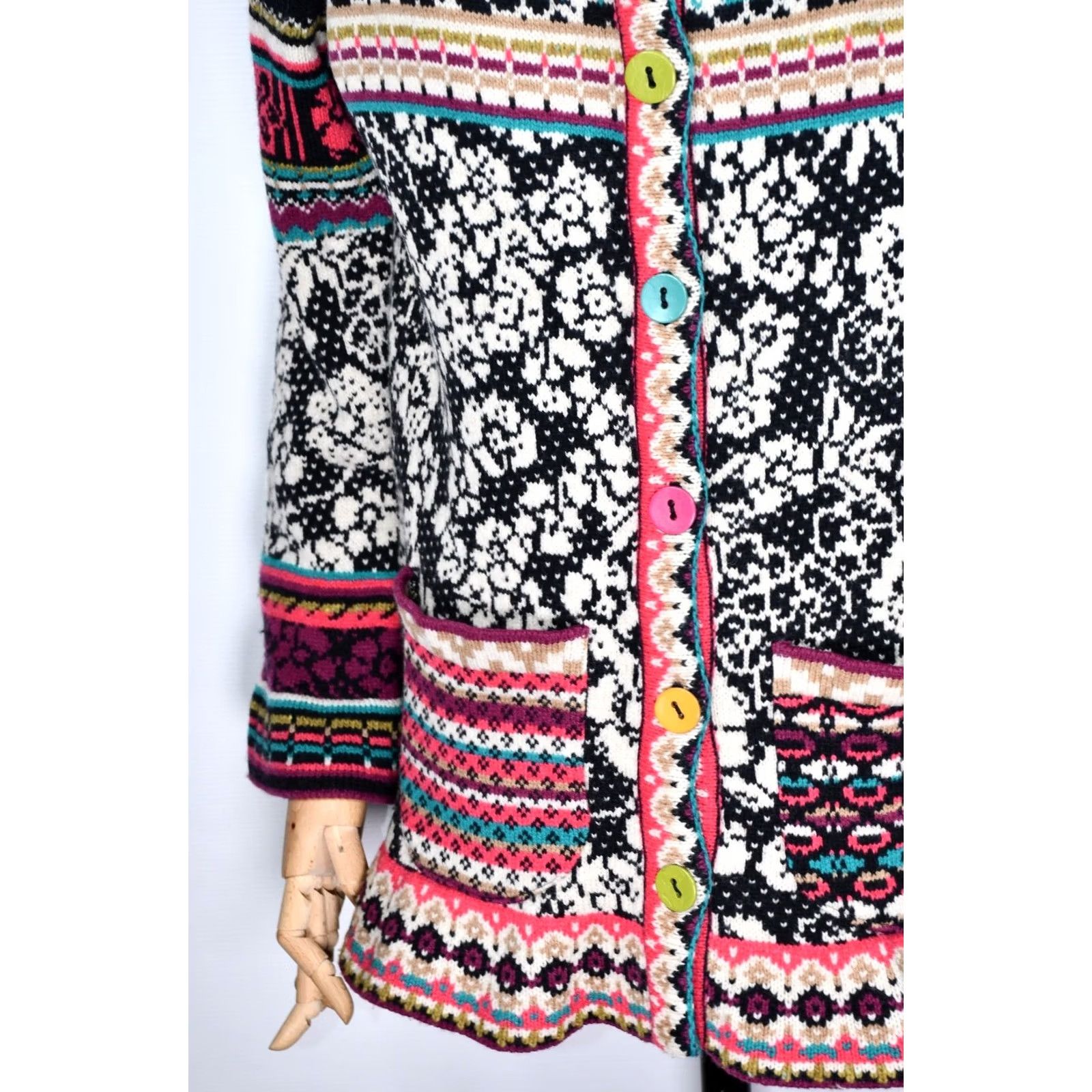 Vintage IVKO Multicoloured Knitted Wool Sweater Hooded Jacket Women's L Size L / US 10 / IT 46 - 5 Thumbnail