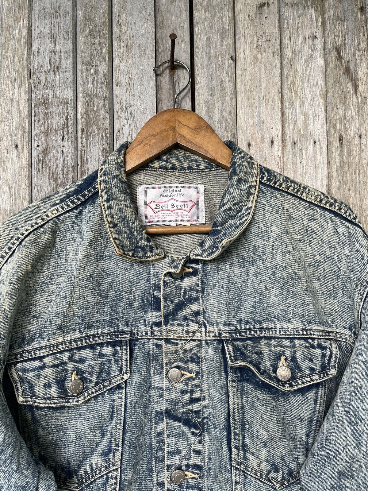 Designer Bell Scott Acid Wash Denim Jacket - Vintage 80s/90s Size US L / EU 52-54 / 3 - 2 Thumbnail