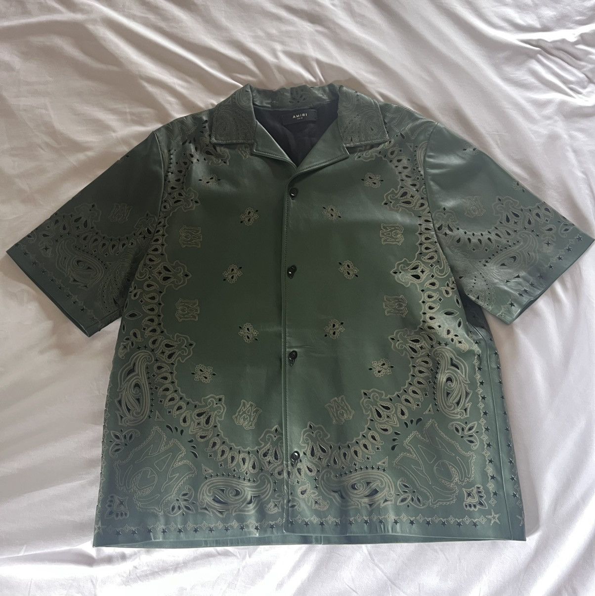 Amiri AMIRI GREEN BANDANA-PATTERN LEATHER SHIRT Size US M / EU 48-50 / 2 - 1 Thumbnail