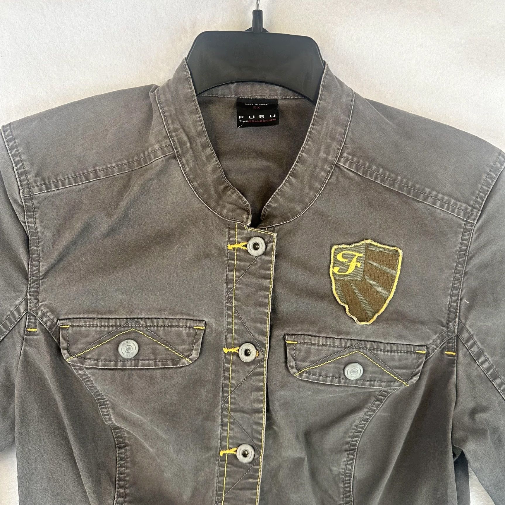 Fubu FUBU Jacket Womens 2XL Military Dark Shadow Embroidered Button Pockets Logo Casual Winter Spring Fall Gray Size XXL / US 16-18 / IT 52-54 - 2 Thumbnail