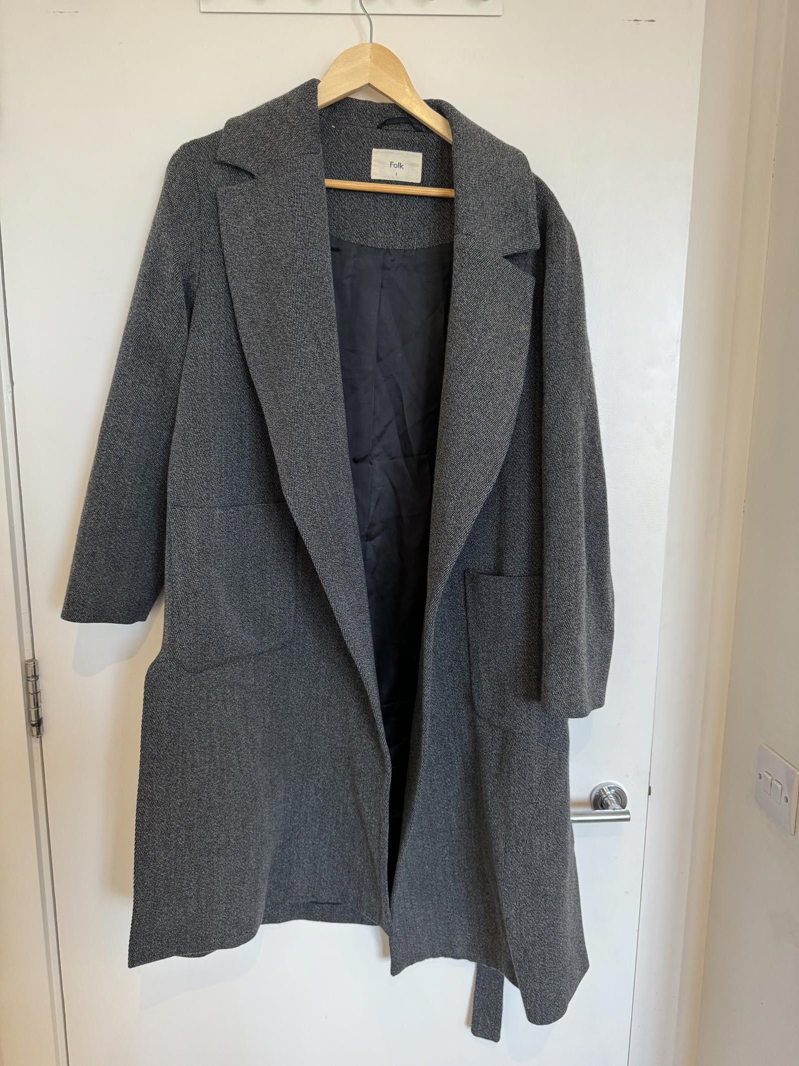 Folk Coat. Grey. UK Medium. Tie Waist