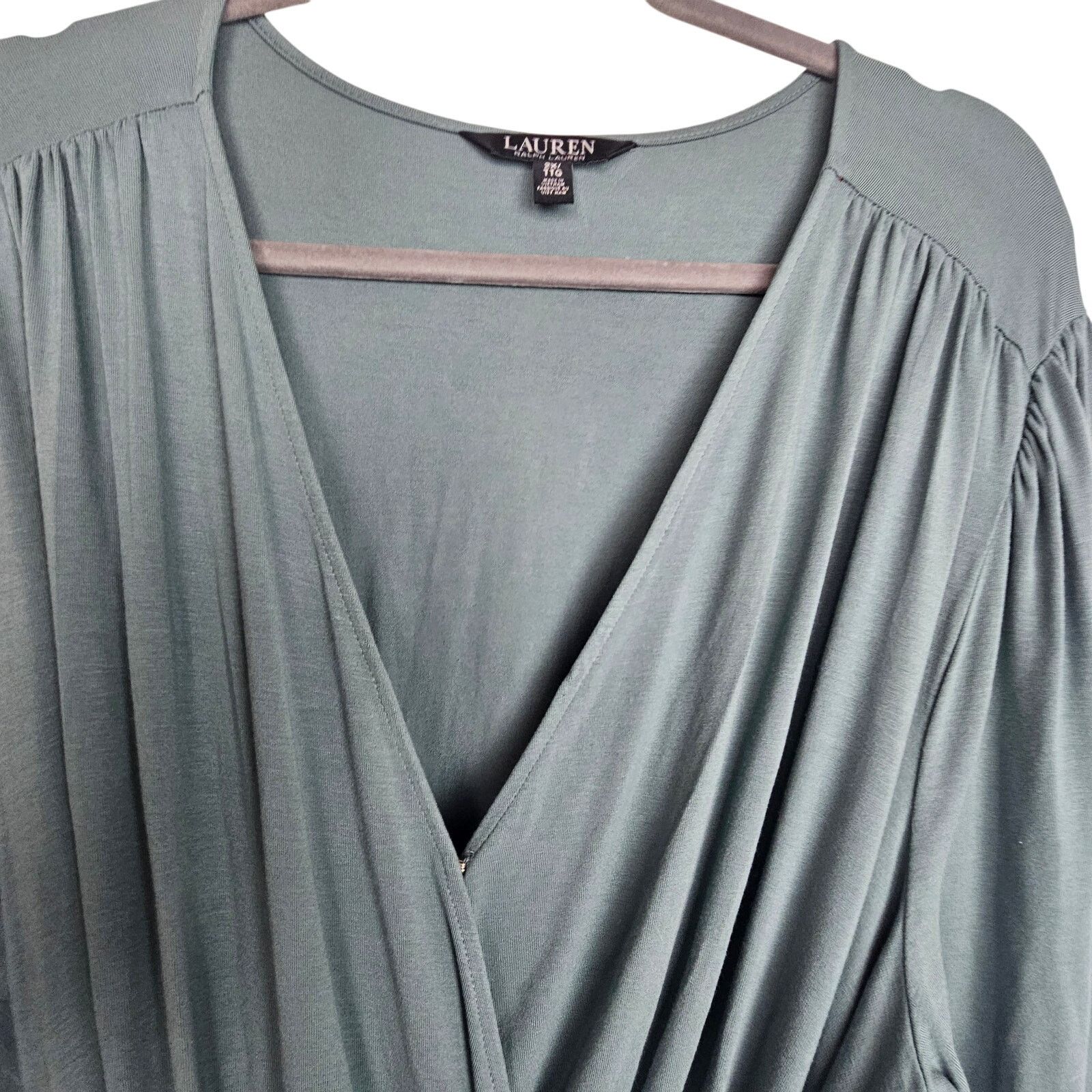 Lauren Ralph Lauren Lauren Ralph Lauren Womens Surplice Blouse Plus Size 2X Sage Size XXL / US 16-18 / IT 52-54 - 2 Thumbnail