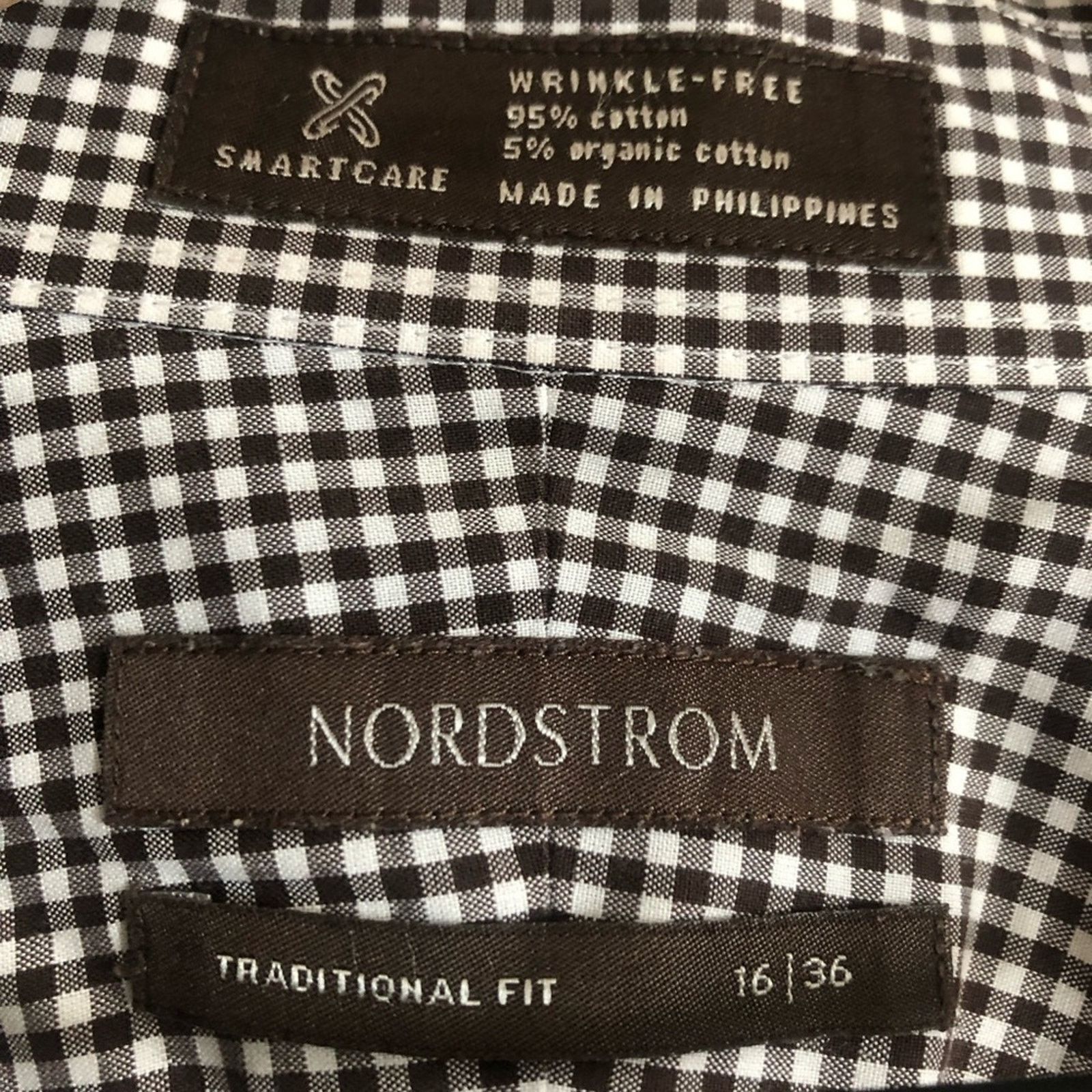 Nordstrom Nordstrom Mens Traditional Fit Black White Plaid Dress Shirt Size US L / EU 52-54 / 3 - 2 Thumbnail
