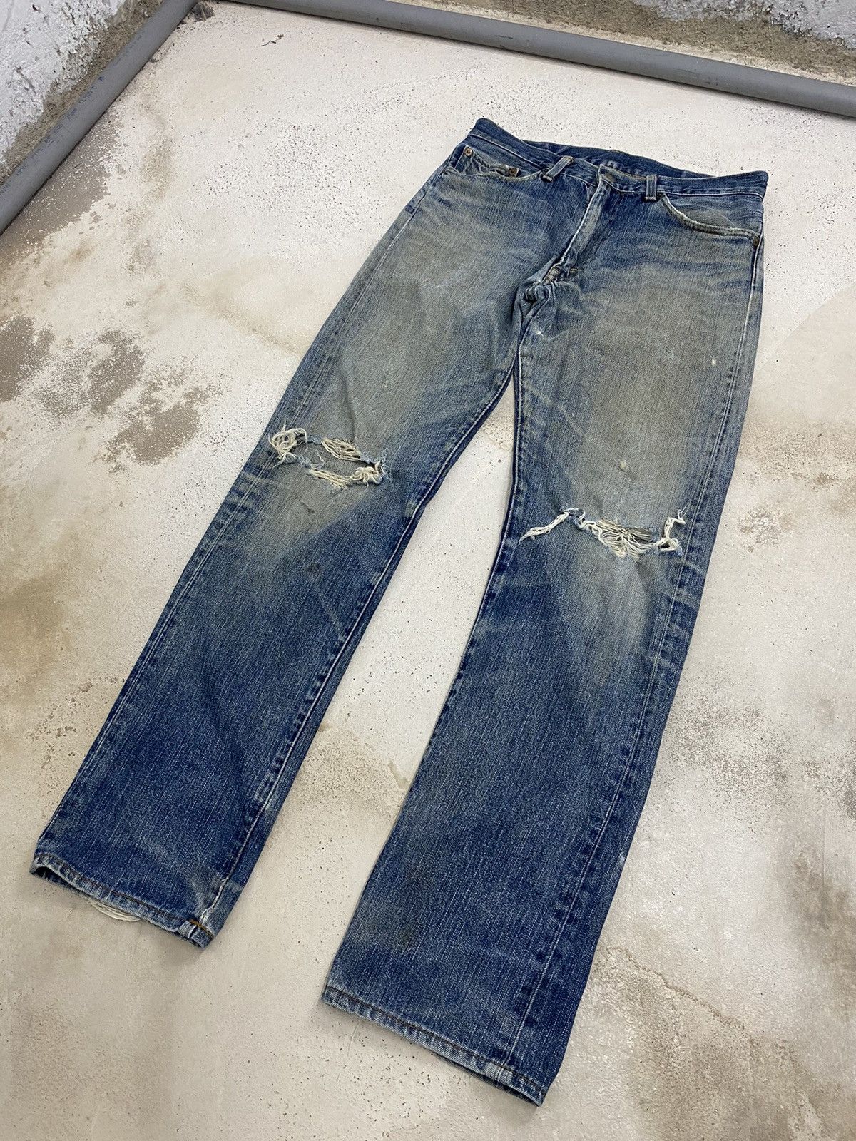Levi's Levis 505 Japan Market J03 Button Distress Denim Washed Size US 30 / EU 46 - 3 Thumbnail