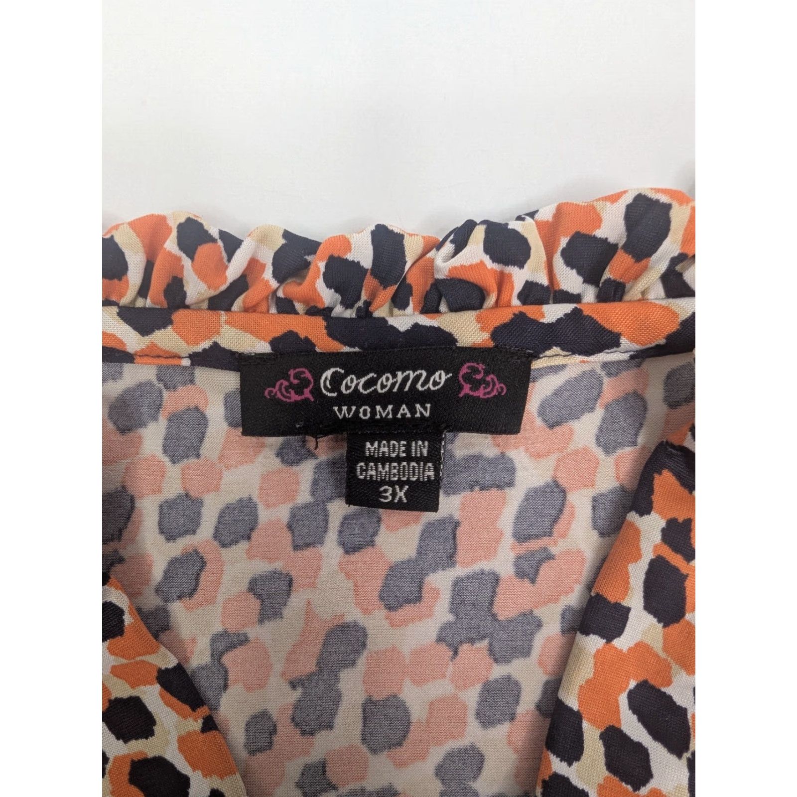 Vintage Cocomo 3X Orange Sleeveless Tank Top V-Neck Henley Shirt/Blouse - Plus Size Women - Dots Floral Tunic Casual Size XXL / US 16-18 / IT 52-54 - 6 Thumbnail