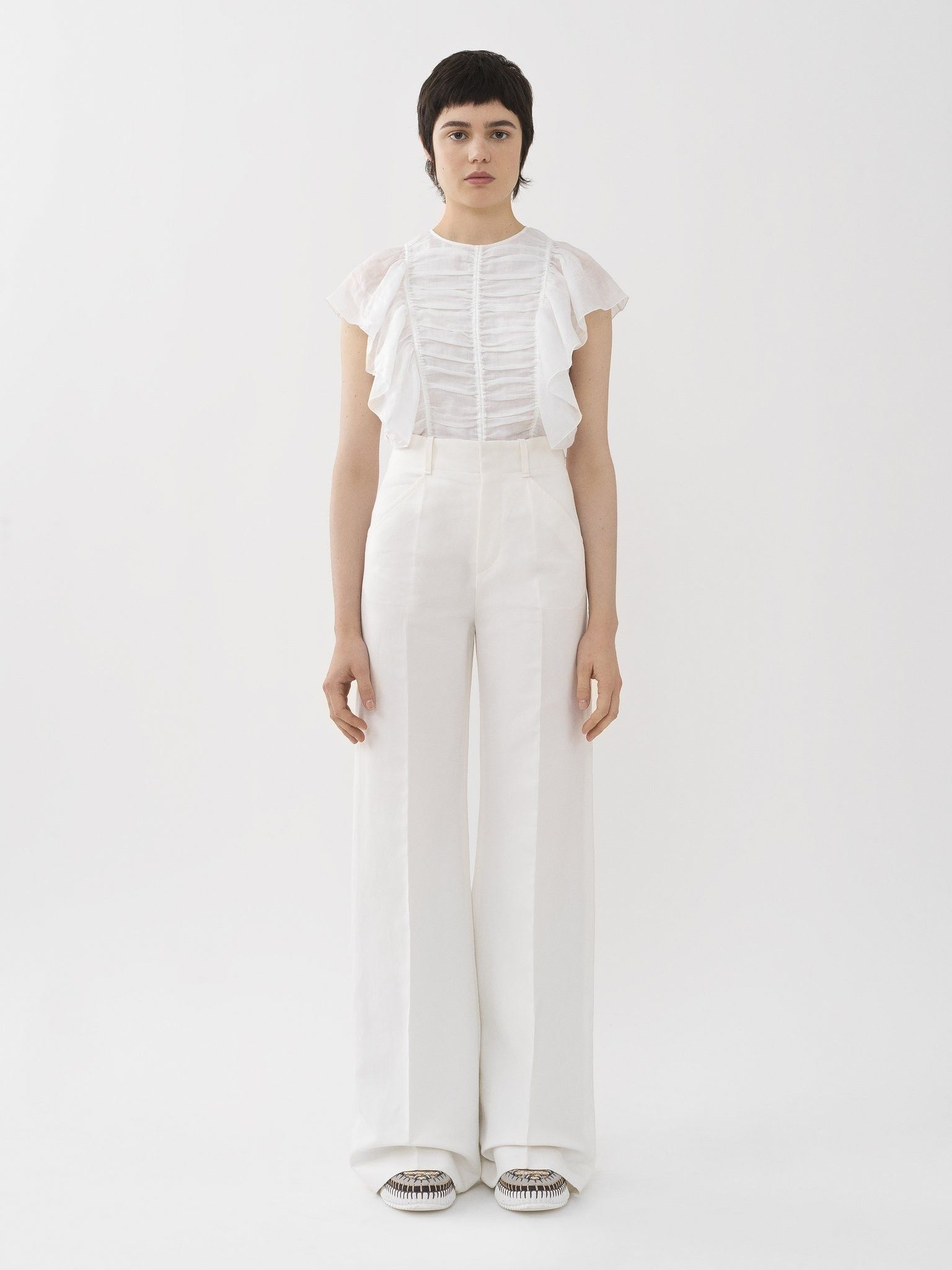 Chloe o1y0825 Short Sleeves Blouse in White Size M / US 6-8 / IT 42-44 - 6 Thumbnail