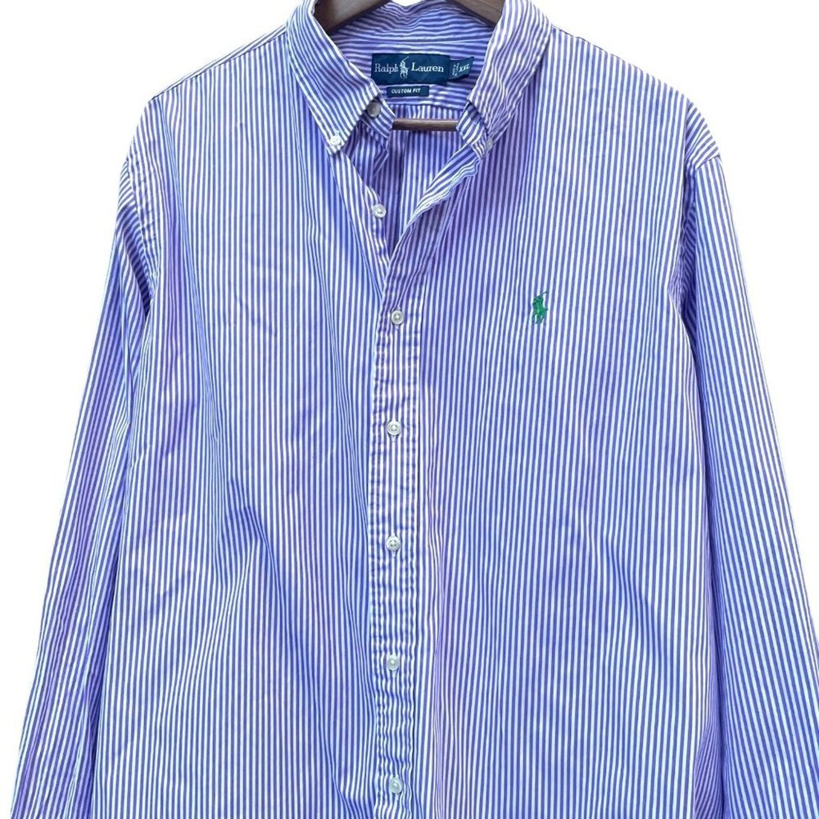 Ralph Lauren Ralph Lauren Custom Fit Oxford Purple White Striped Size US XXL / EU 58 / 5 - 7 Thumbnail
