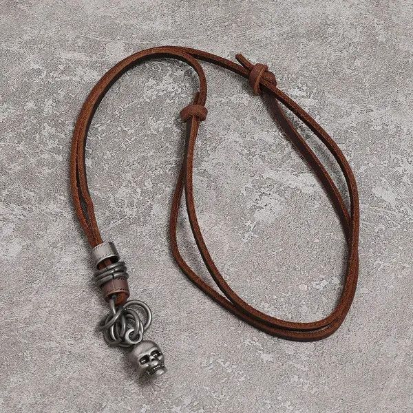 Leather Kida Vintage Handmade Leather Skull Adjustable Necklace Size ONE SIZE - 3 Thumbnail