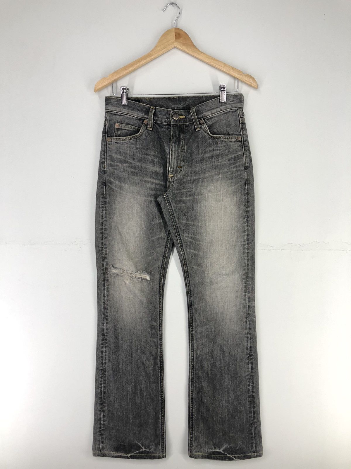 Lee Vintage Lee Distressed Flare Bootcut Faded Black Jeans Size US 28 / EU 44 - 1 Thumbnail