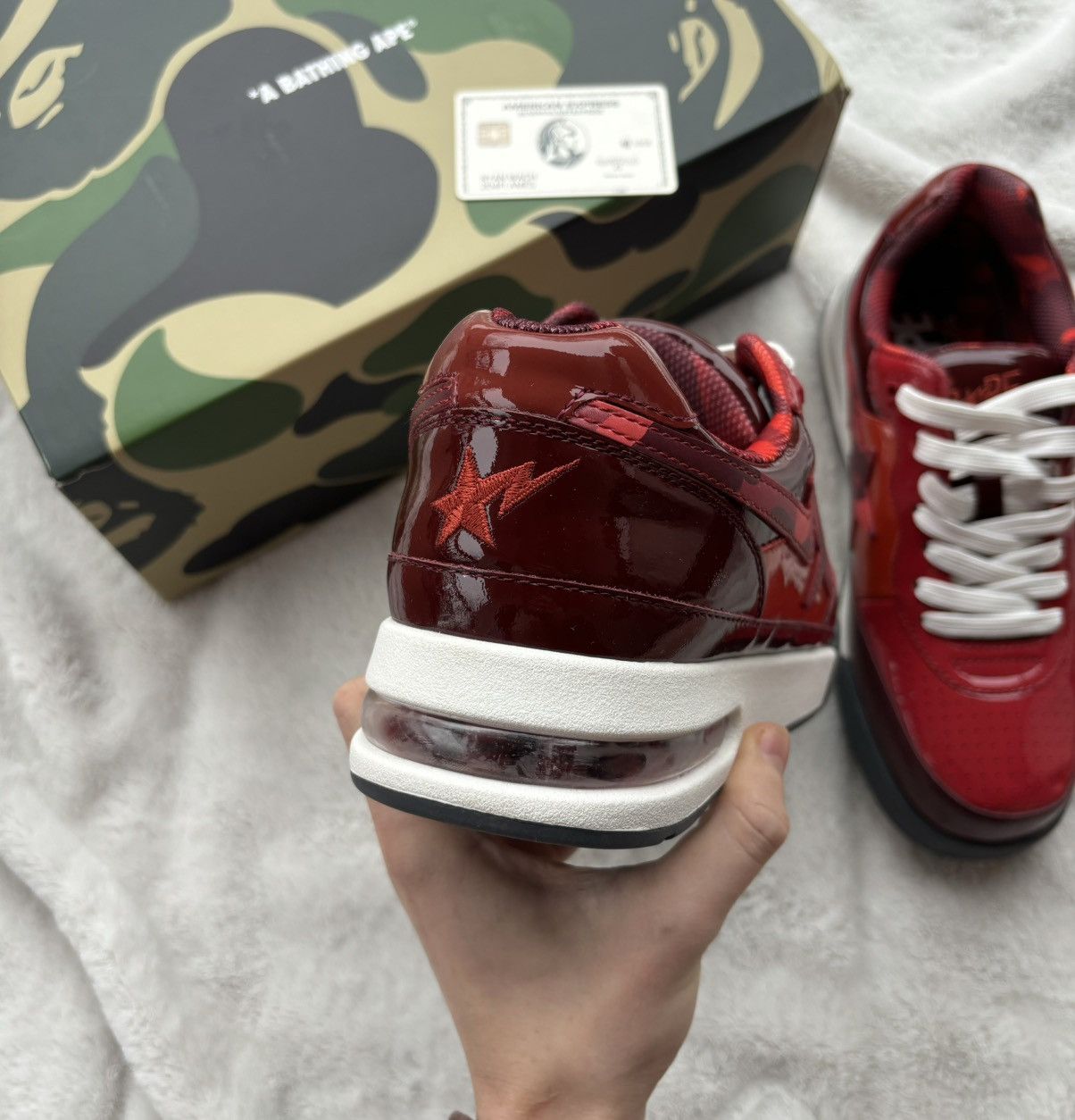 Bape Bape Road Sta Red/Camo Patent Leather Sneakers Size US 13 / EU 46 - 3 Thumbnail