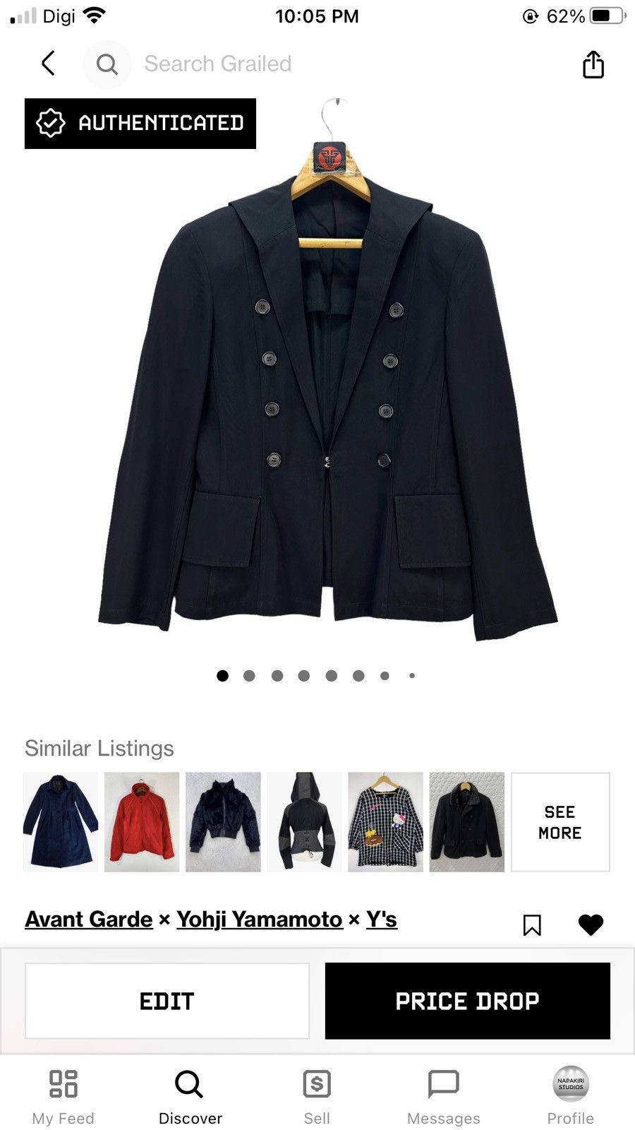 Yohji Yamamoto Y's DOUBLE BREASTED SINGLE HOOK JACKET #7719-166 Size M / US 6-8 / IT 42-44 - 12 Thumbnail