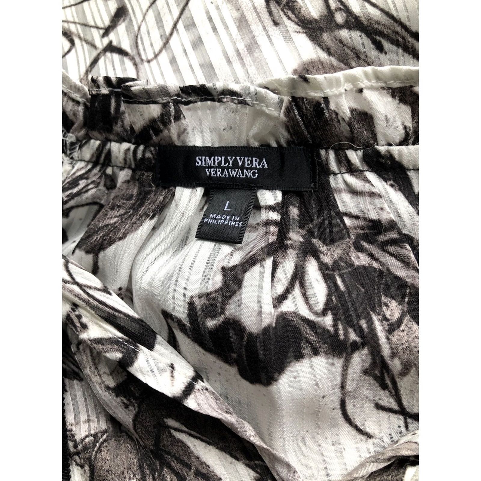 Vera Wang Vera Wang Blouse Shirt Floral Keyhole Bow Ruffles Long Sleeve Ivory Black XL Women’s/Adult Size XL / US 12-14 / IT 48-50 - 4 Thumbnail