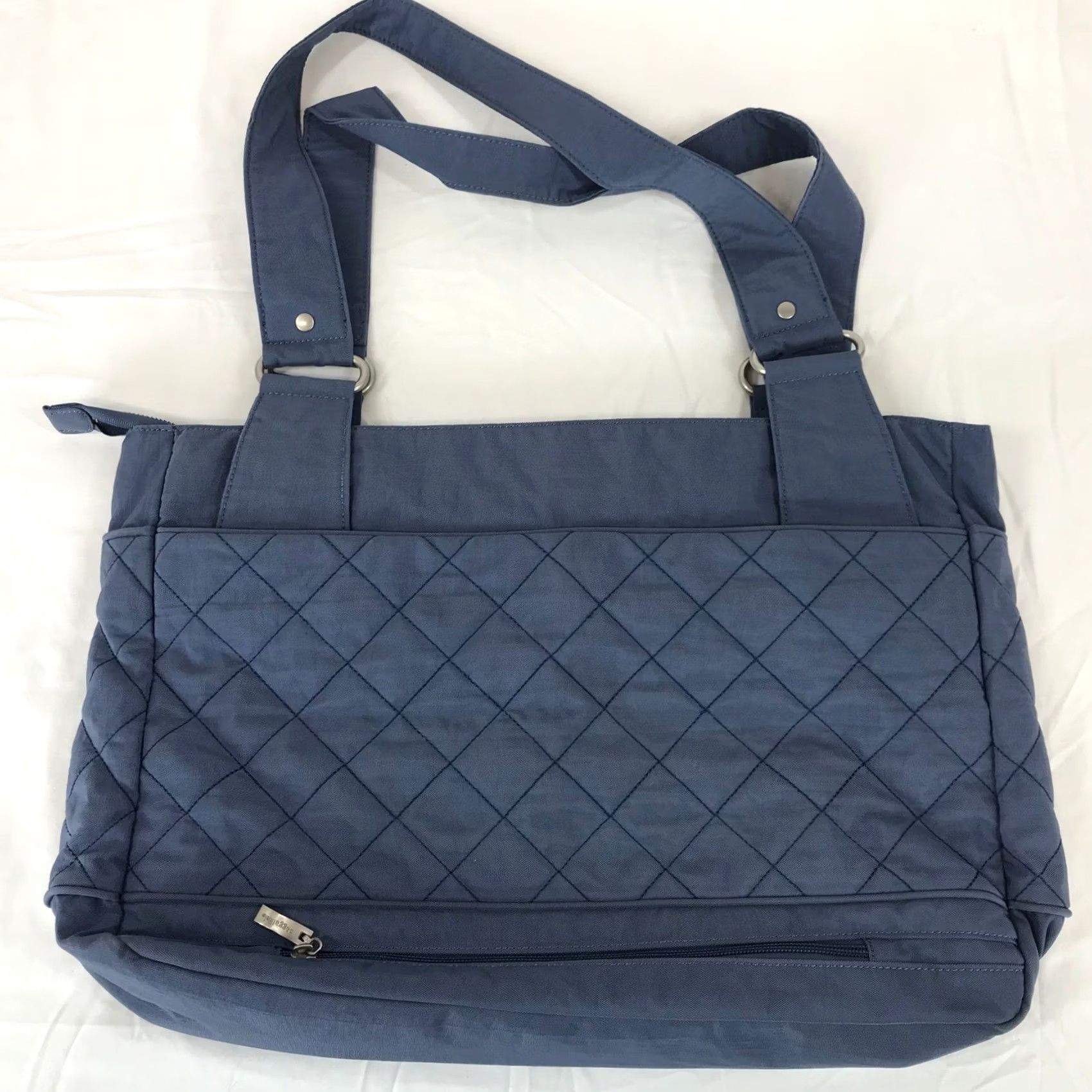 Vintage Baggallini Bag Blue Quilted Tote Purse Turn Lock Zip Pocket Shoulder Bag Size ONE SIZE - 5 Thumbnail