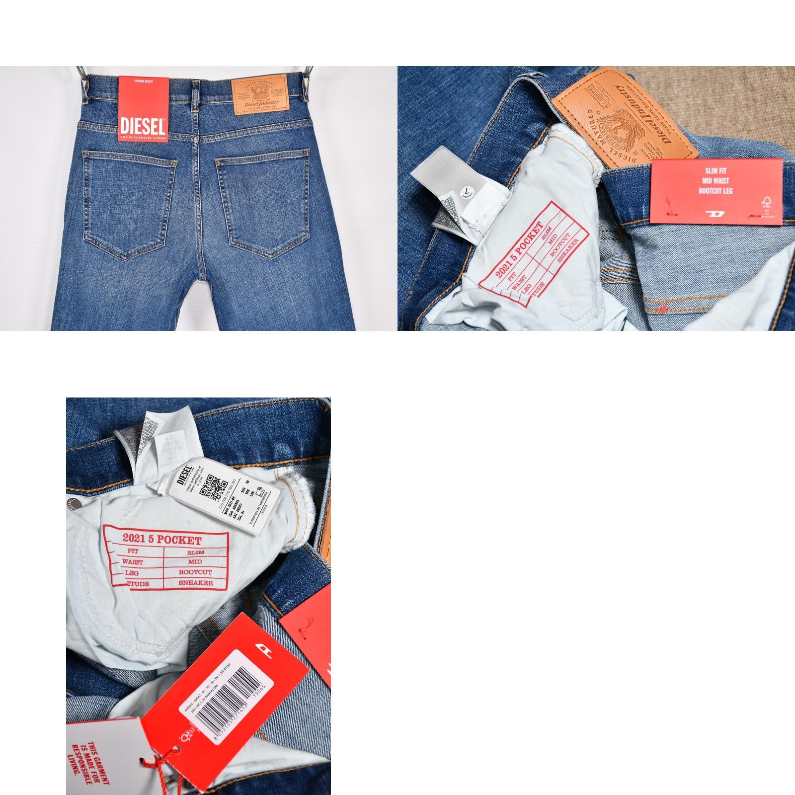 Diesel DIESEL Jeans Bootcut Slim Fit 2021-09D47 W30 L30 Blue Mens Jeans 100% Cotton Stretch Regular Size 30 Inseam 32.68in Size US 30 / EU 46 - 8 Thumbnail