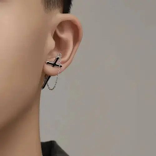 VIBE Men's cross earrings with chain Size ONE SIZE - 1 Thumbnail